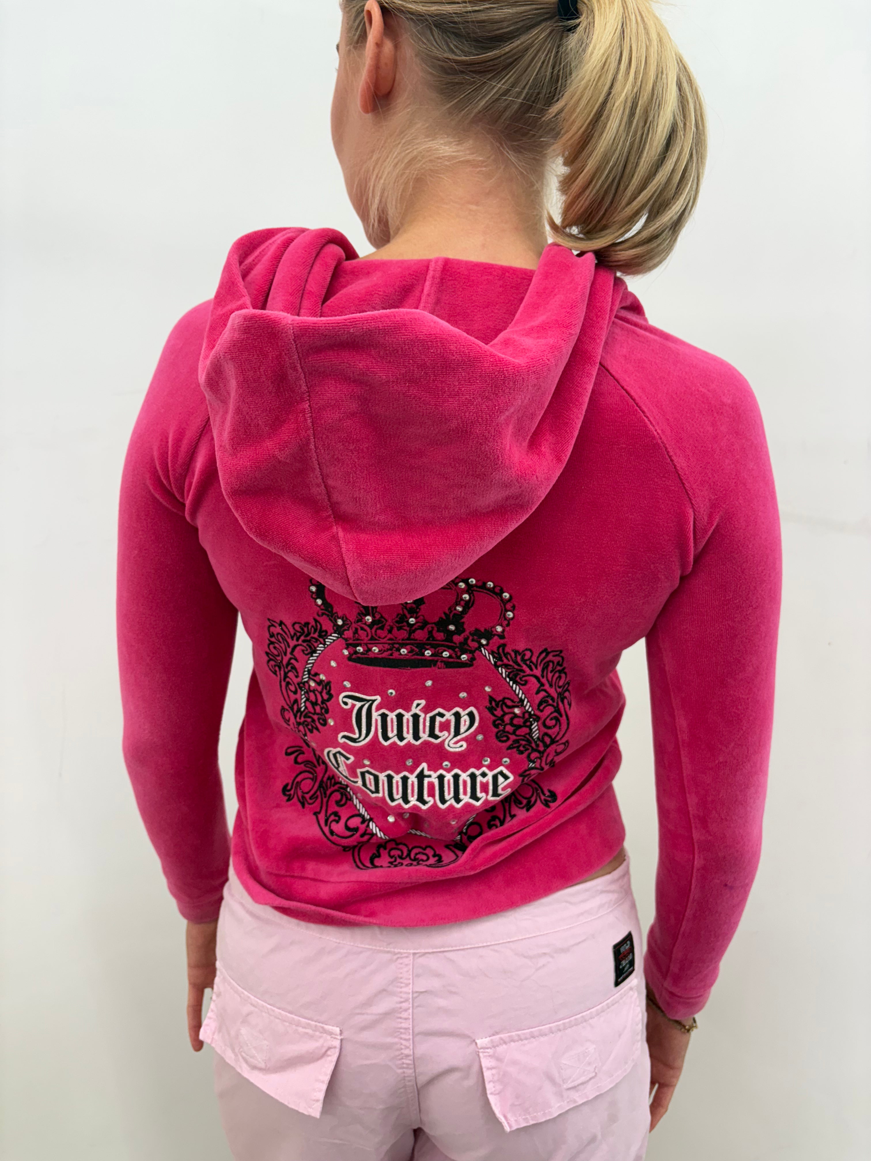 Juicy Couture Hot Pink Velour Rhinestone Zip-Up Hoodie