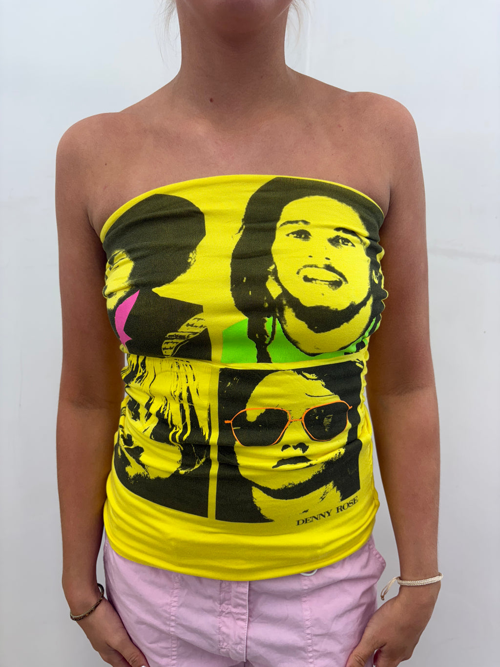 Denny Rose Yellow Pop Art Graphic Bandeau Top