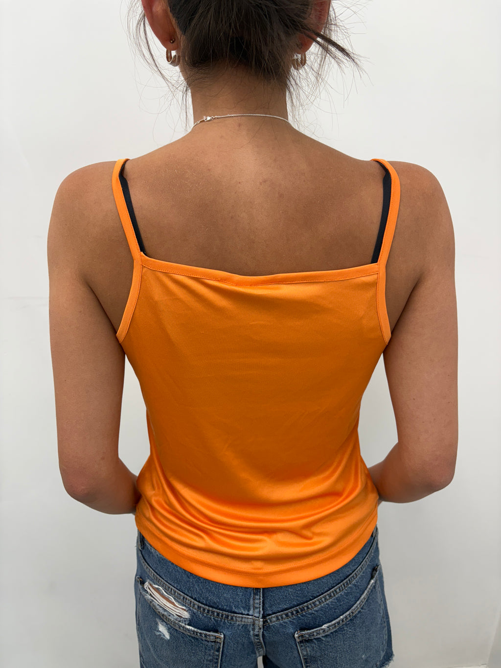 Orange Satin Cami with V-Neck
