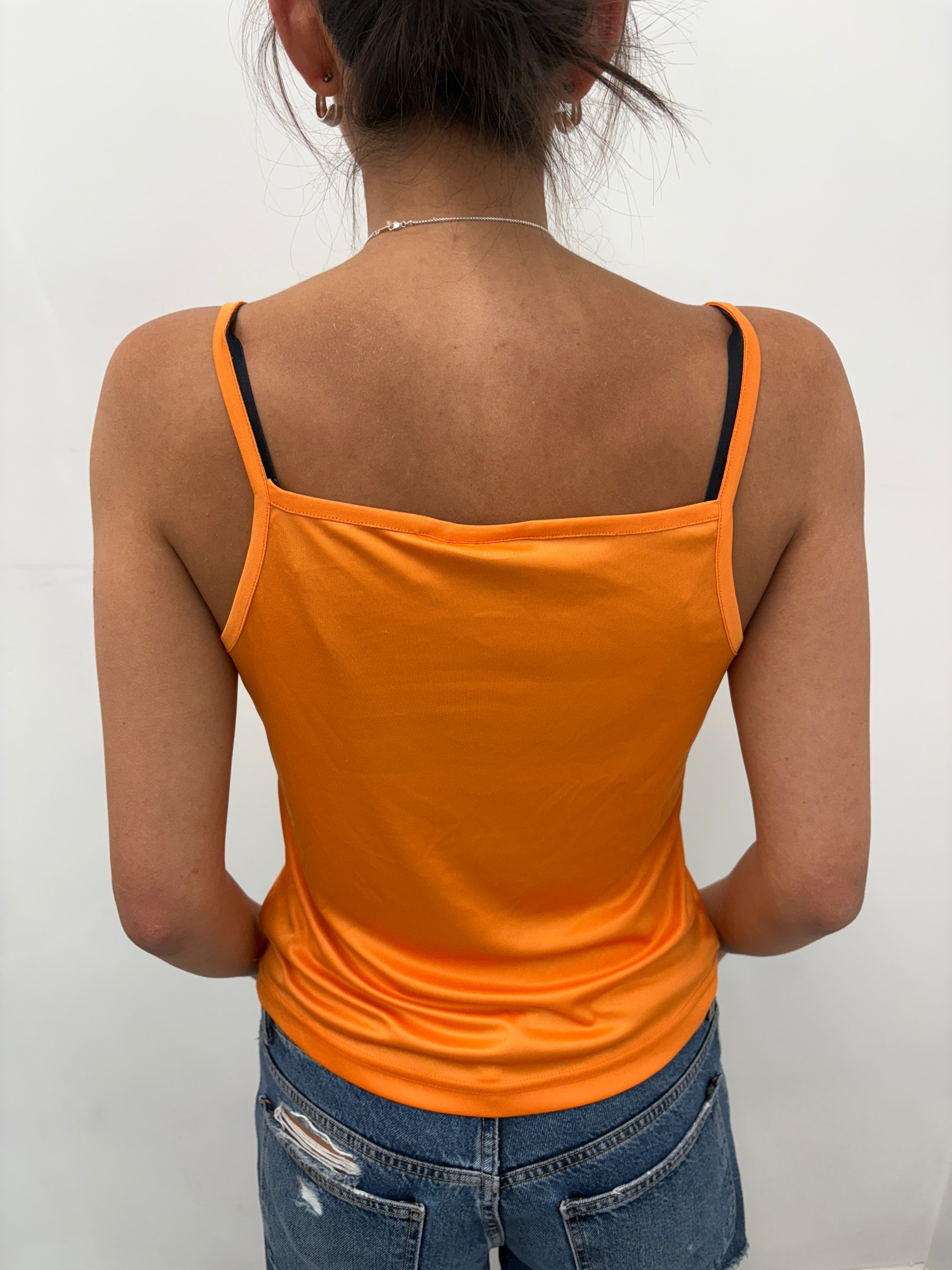 Orange Satin Cami with V-Neck