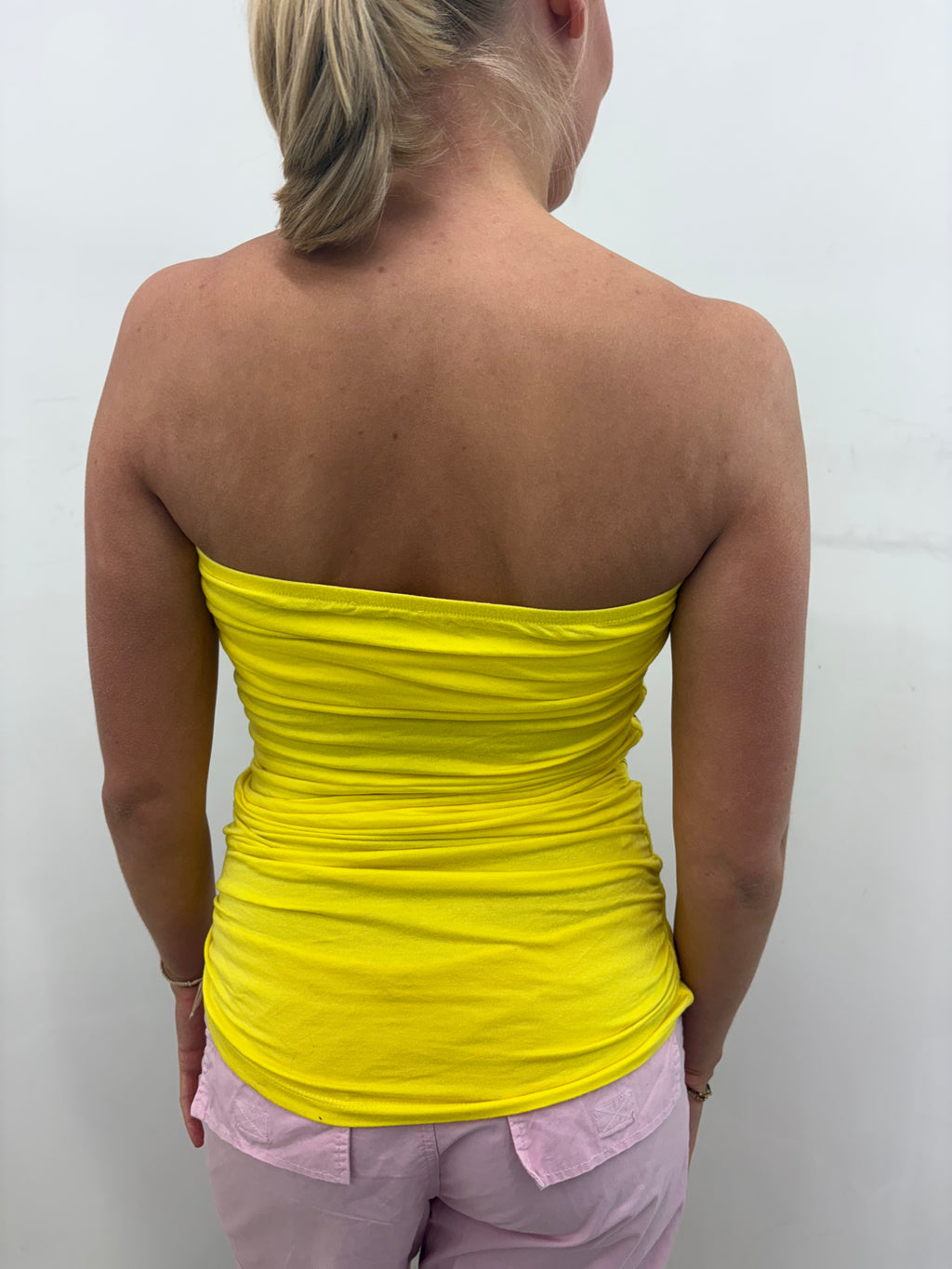 Denny Rose Yellow Pop Art Graphic Bandeau Top