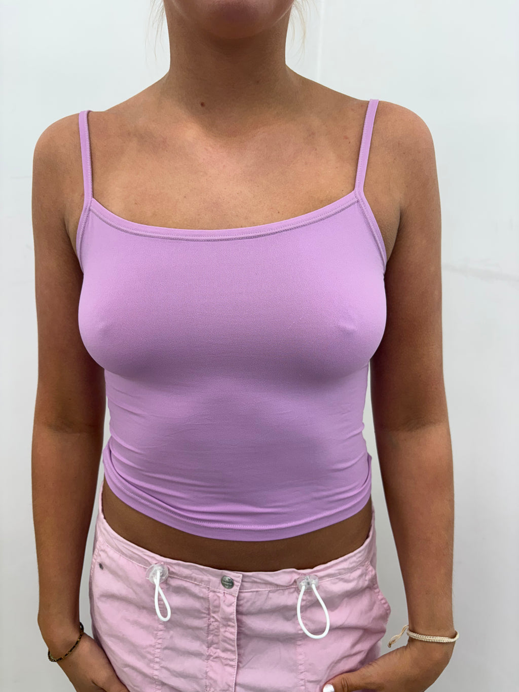 Pink Smooth Stretch Spaghetti Strap Crop Top