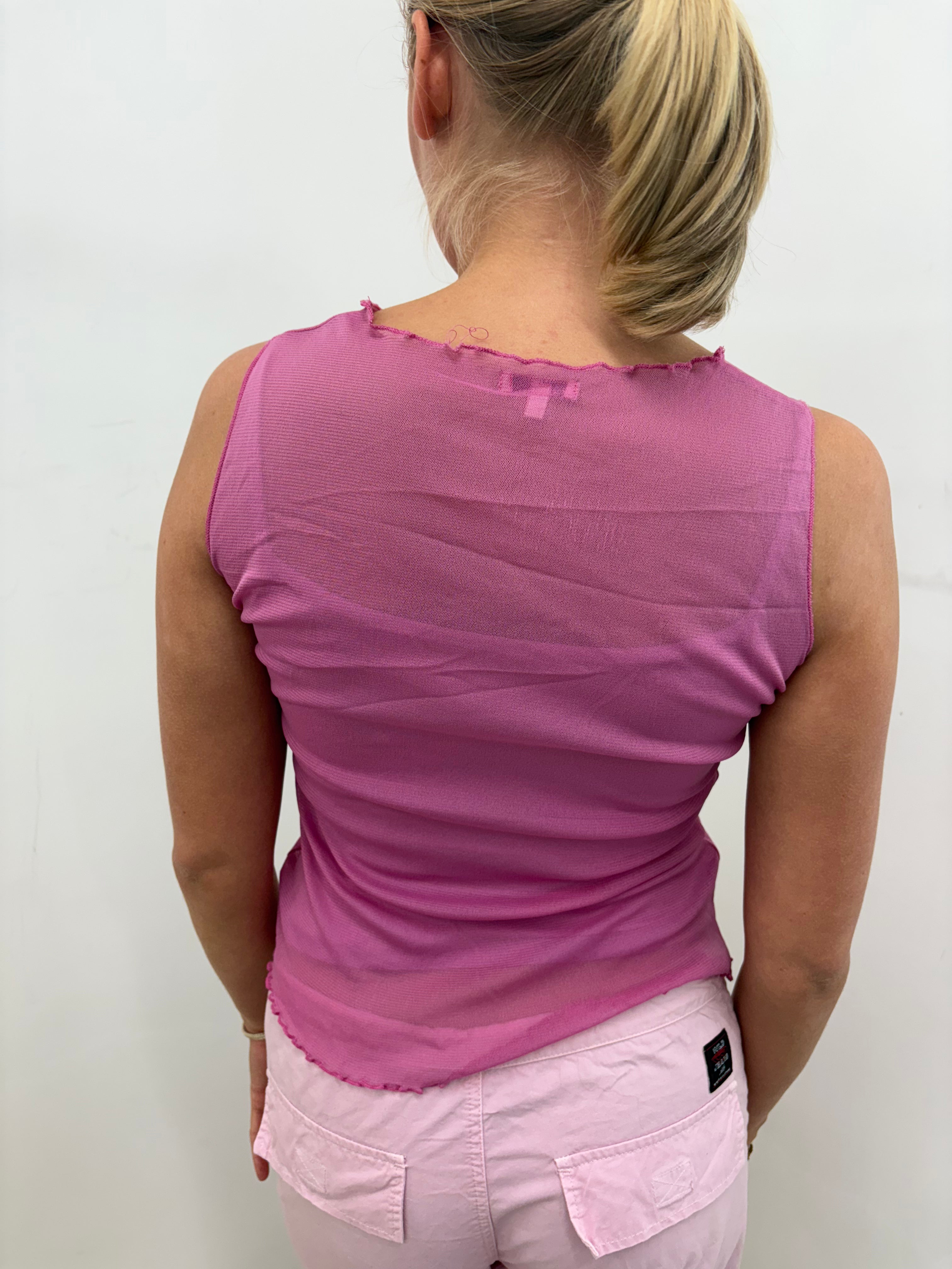 Pink Semi-Sheer Mesh Sleeveless Crop Top