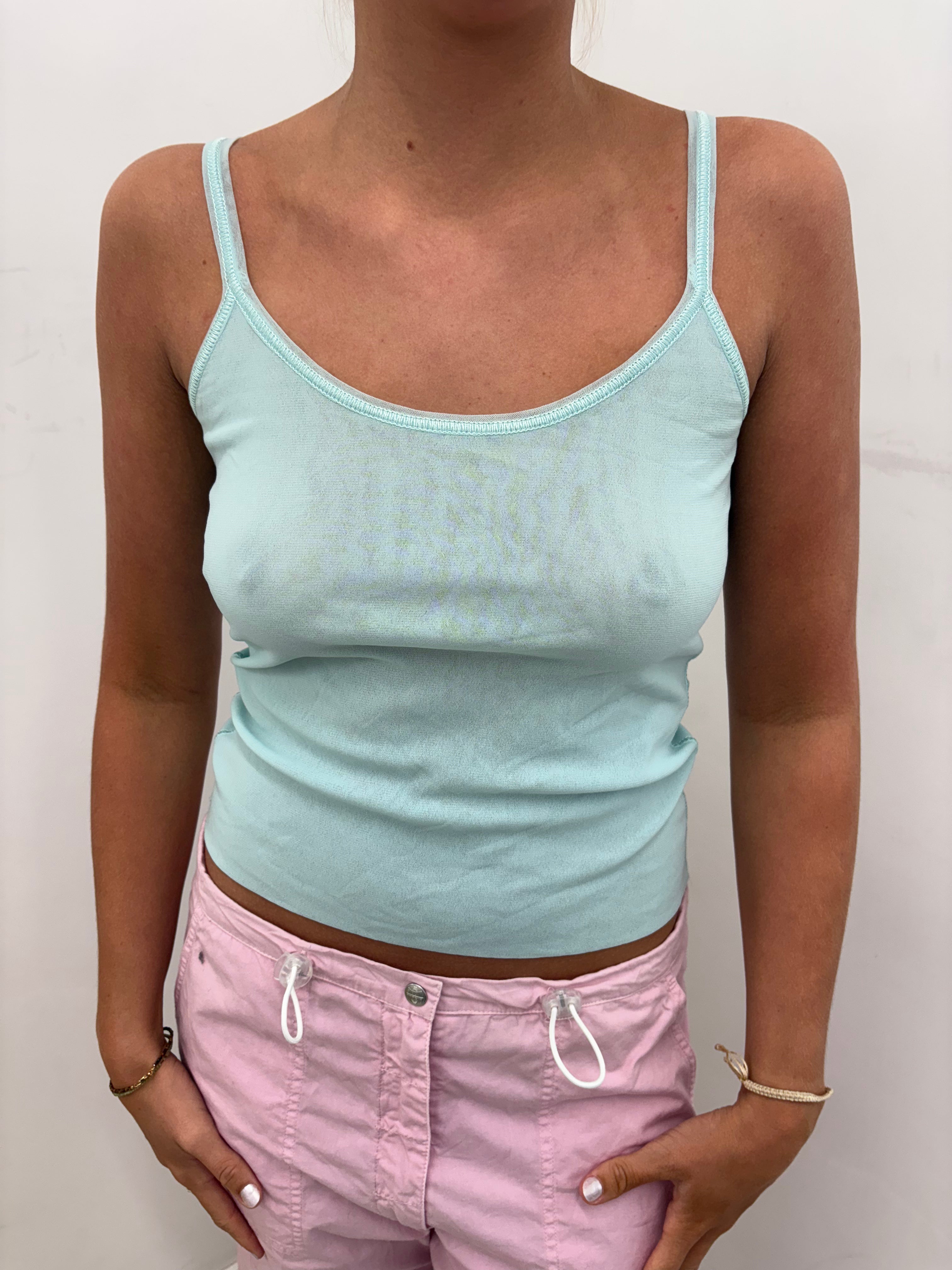 Mint Blue Spaghetti Strap Fitted Crop Cami