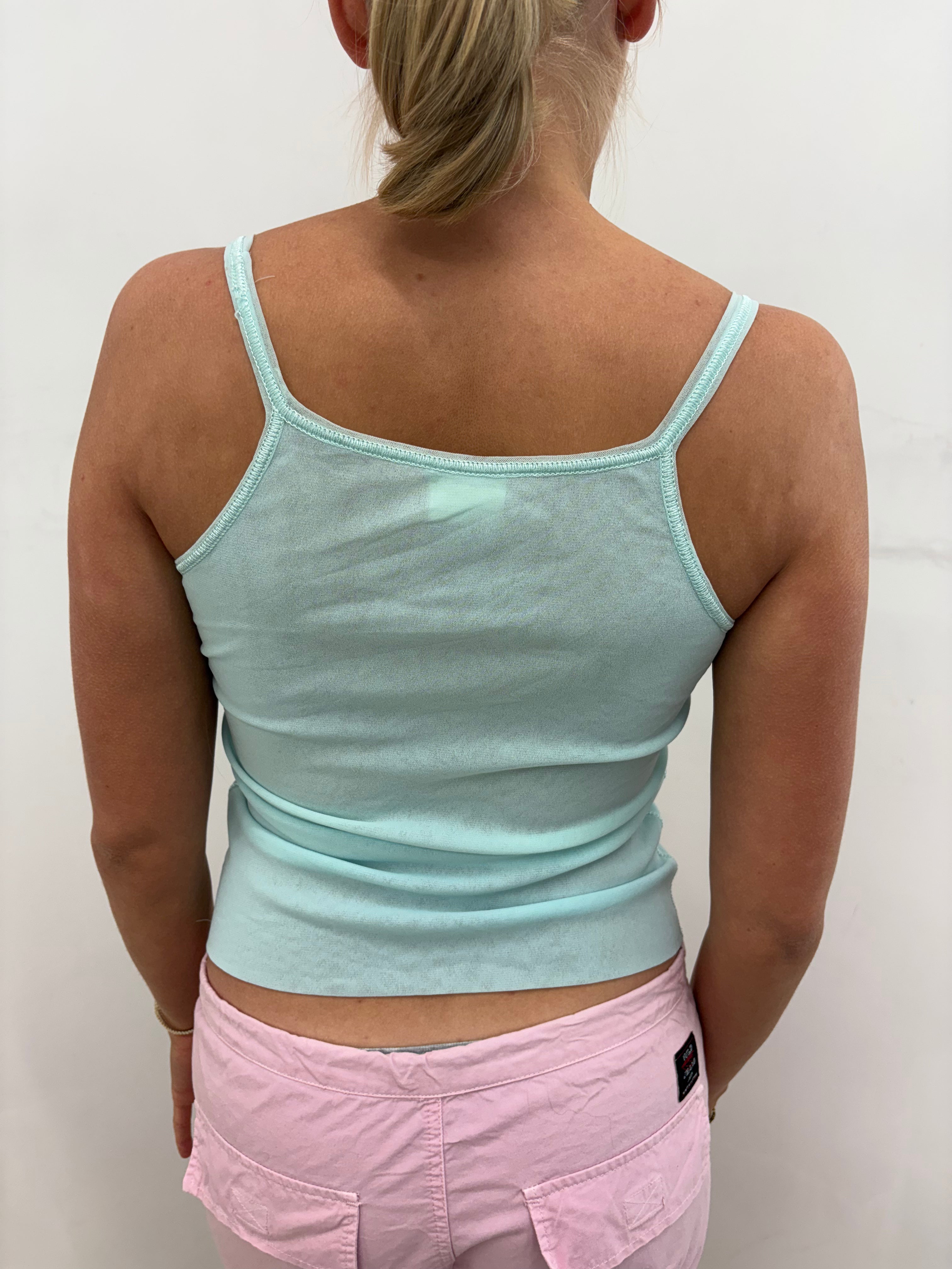 Mint Blue Spaghetti Strap Fitted Crop Cami