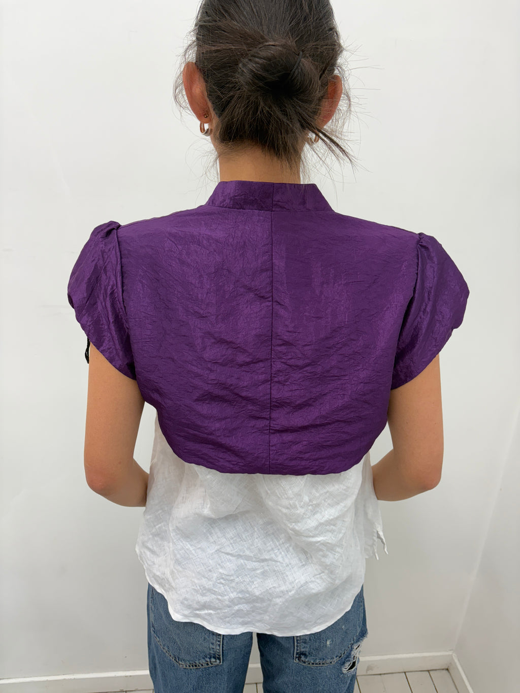 Purple Cropped Bolero with Puff Sleeves