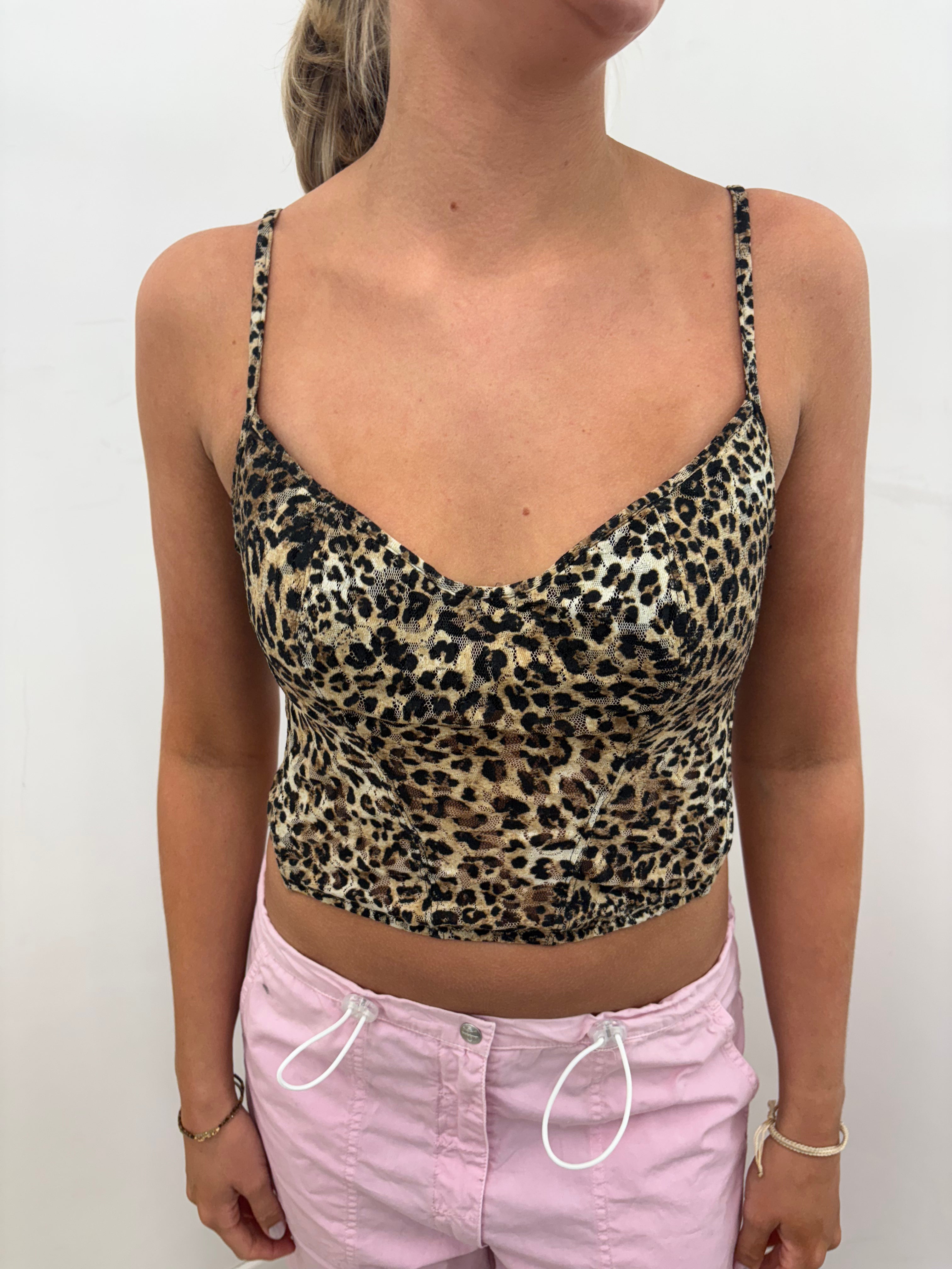 Leopard Print Velvet Crop Cami Top