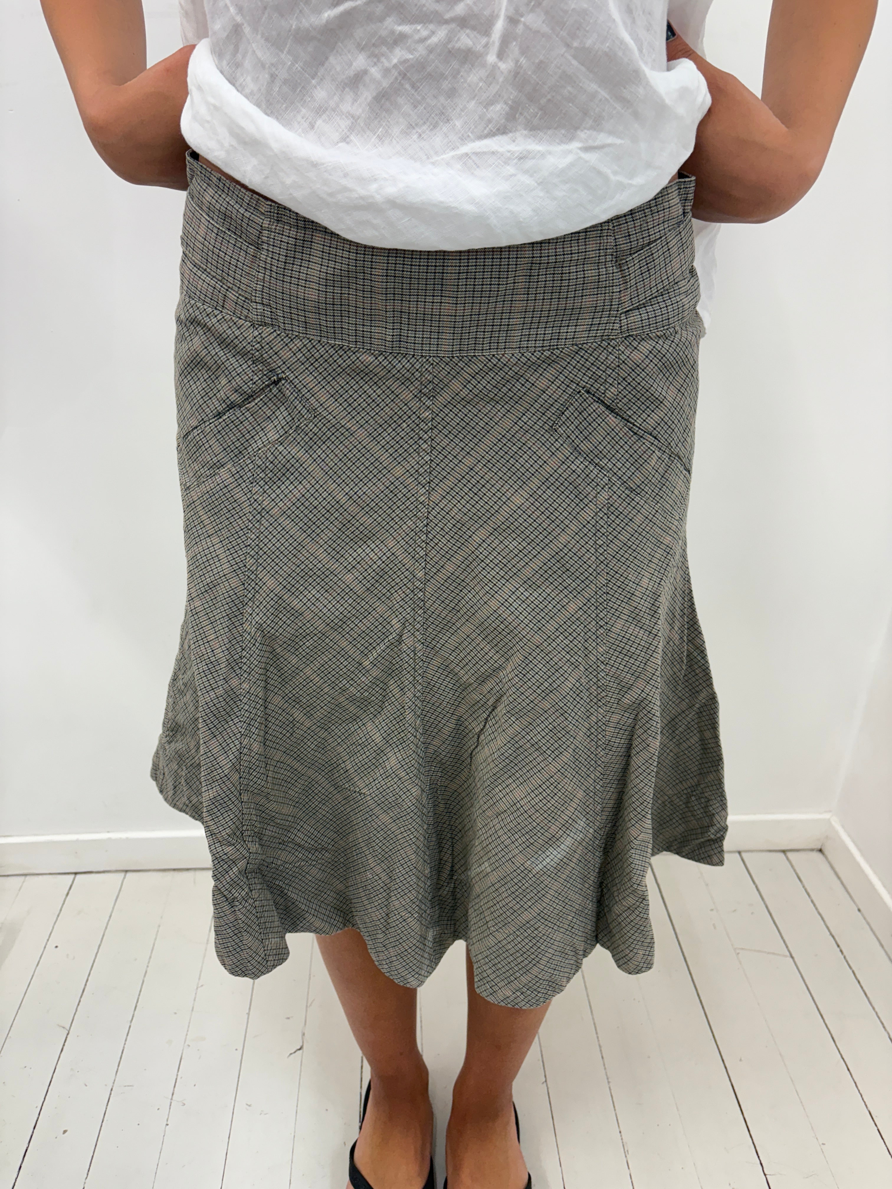 Grey Plaid Flared Midi Skirt Y2K