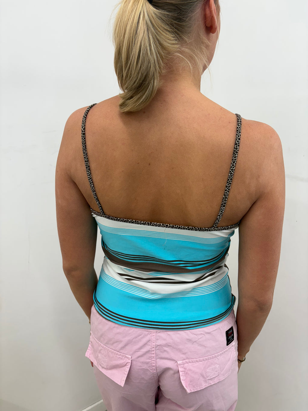 Khaki & Teal Ombré Spaghetti Strap Crop Top