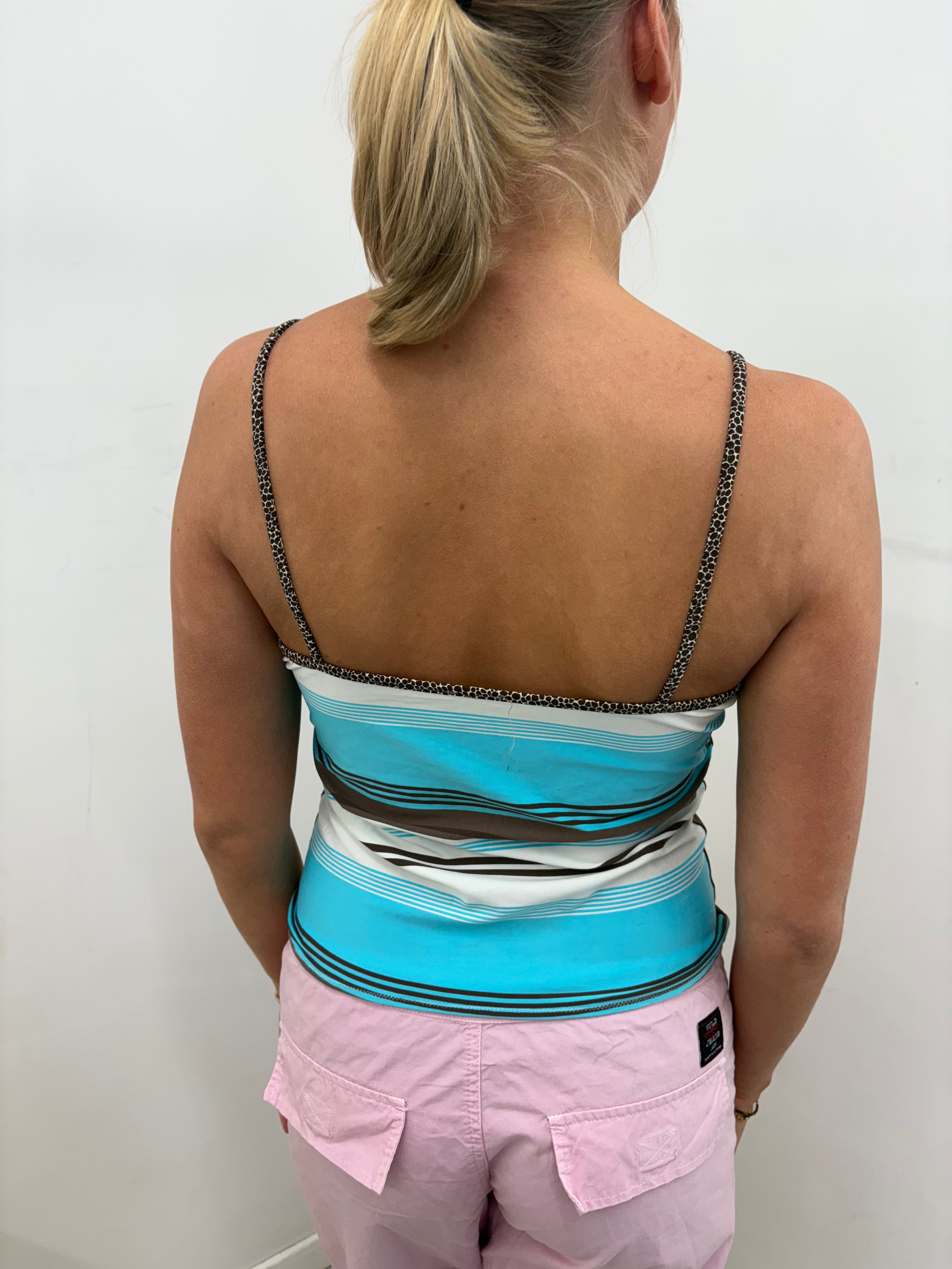 Khaki & Teal Ombré Spaghetti Strap Crop Top