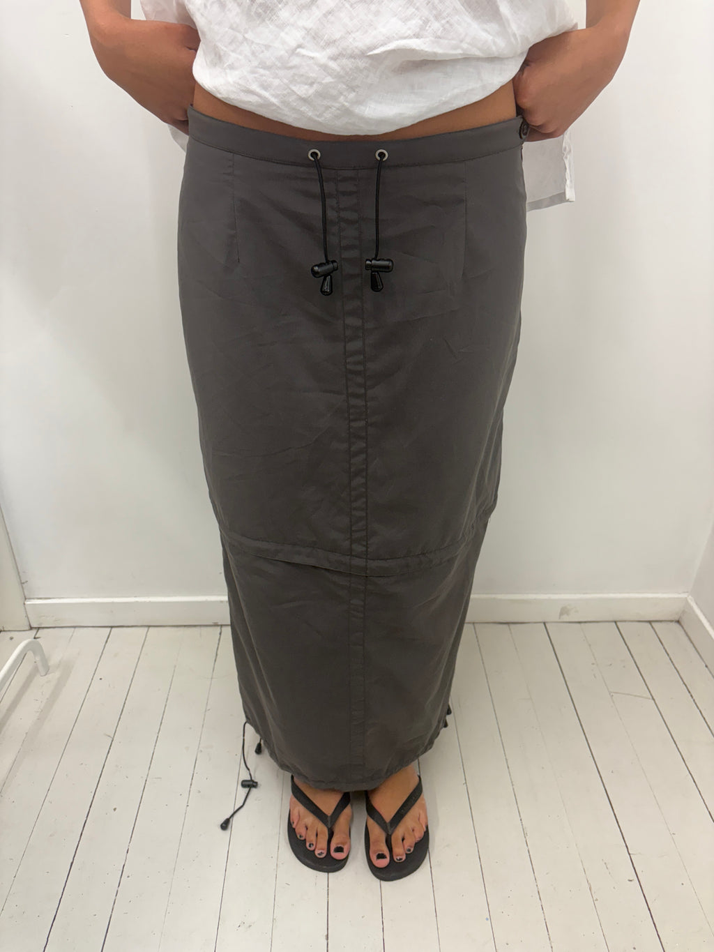 Brown Maxi Skirt Drawstring Waist Y2K