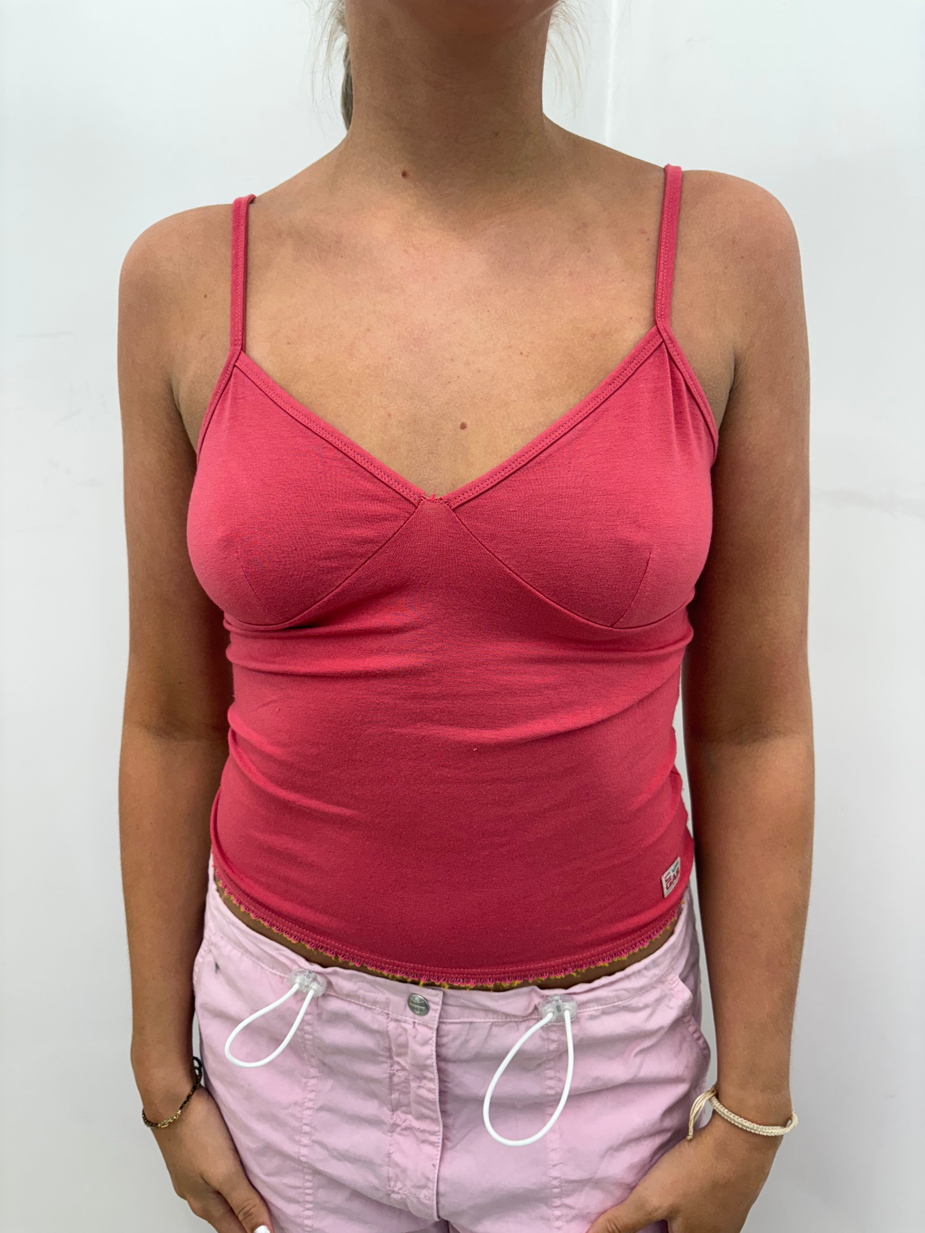 Deep Pink V-Neck Seamed Spaghetti Strap Cami