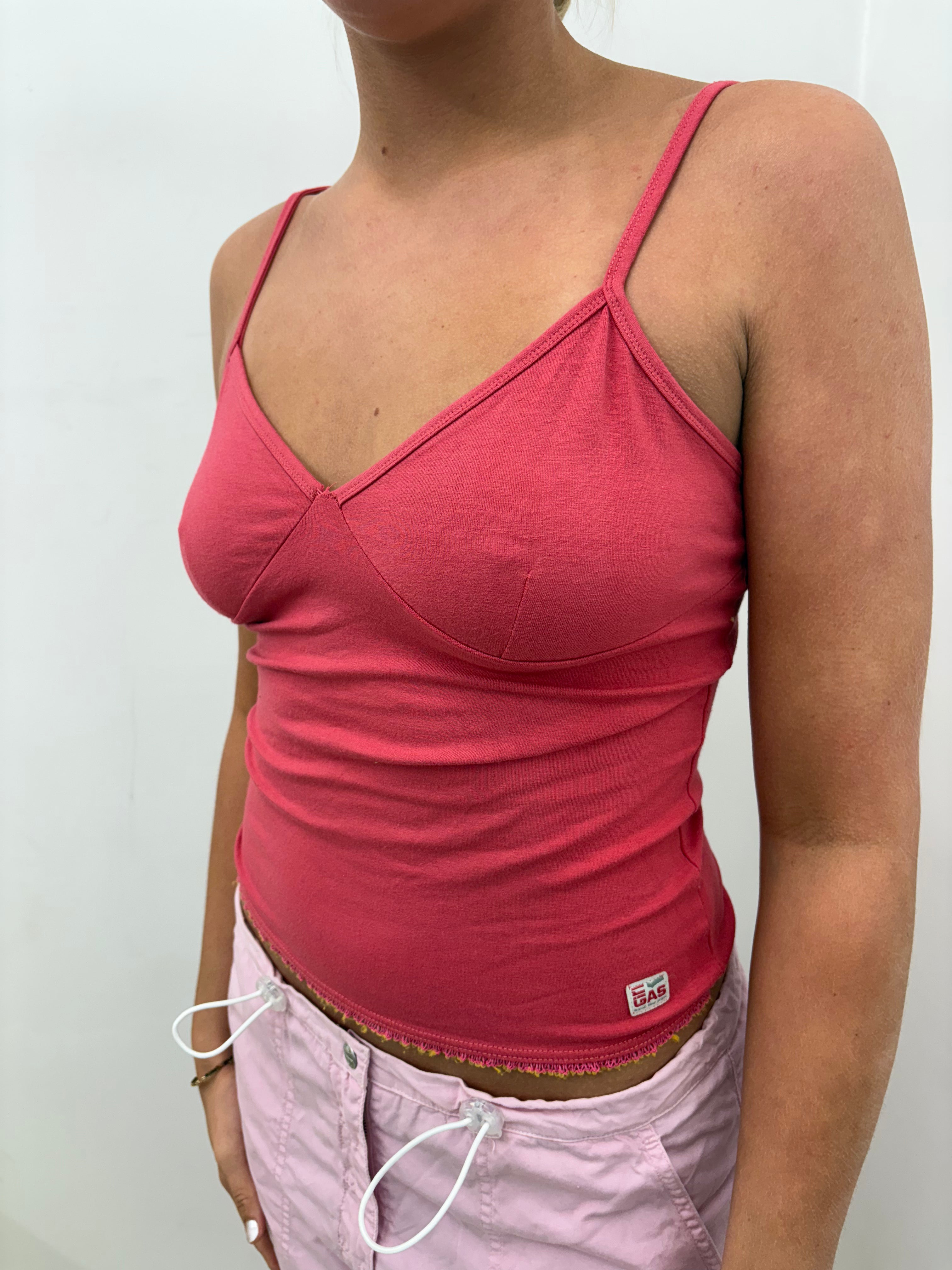 Deep Pink V-Neck Seamed Spaghetti Strap Cami