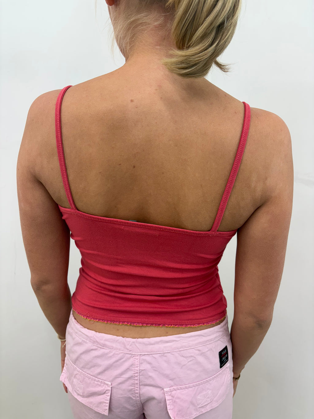 Deep Pink V-Neck Seamed Spaghetti Strap Cami