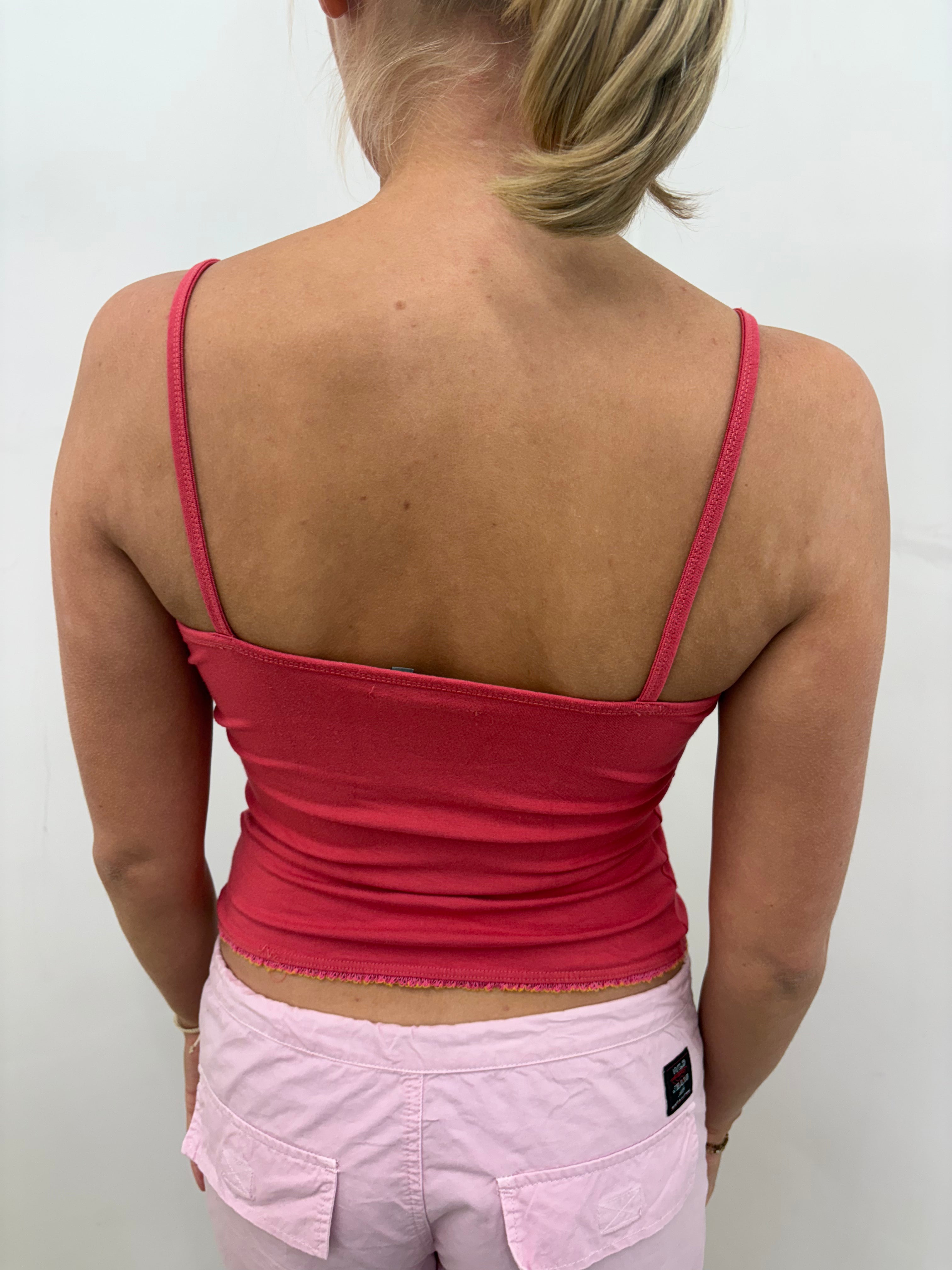 Deep Pink V-Neck Seamed Spaghetti Strap Cami