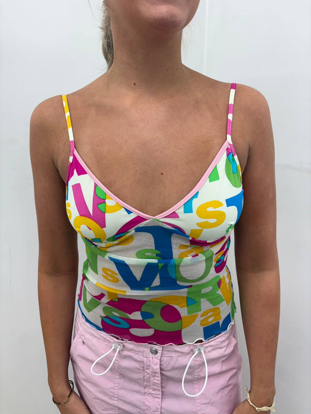 Multicolour Letter Print Mesh V-Neck Cami Top