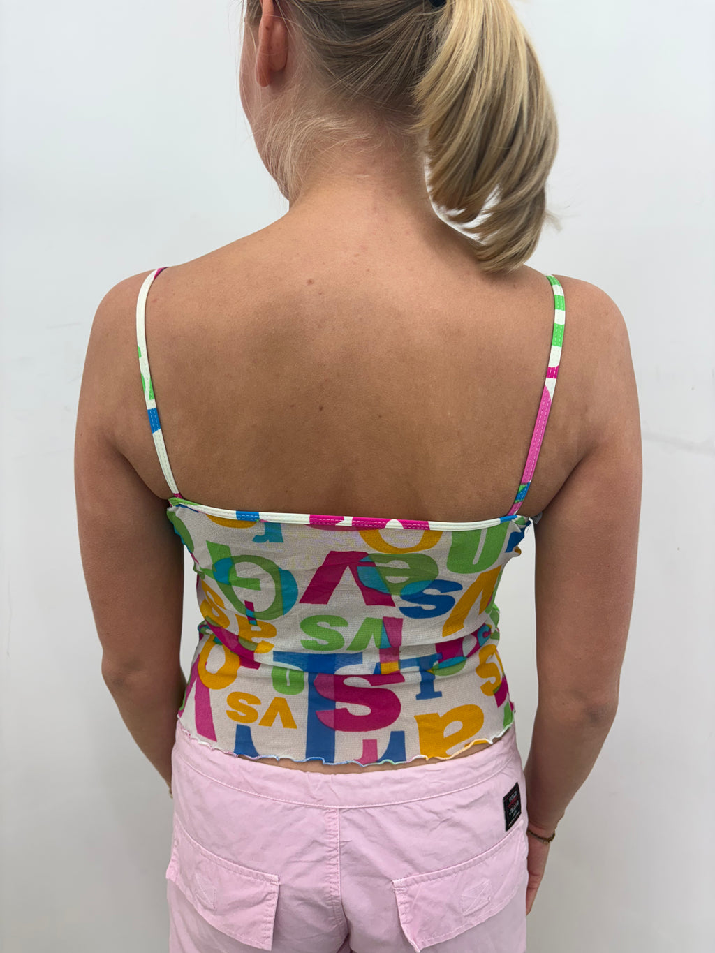 Multicolour Letter Print Mesh V-Neck Cami Top