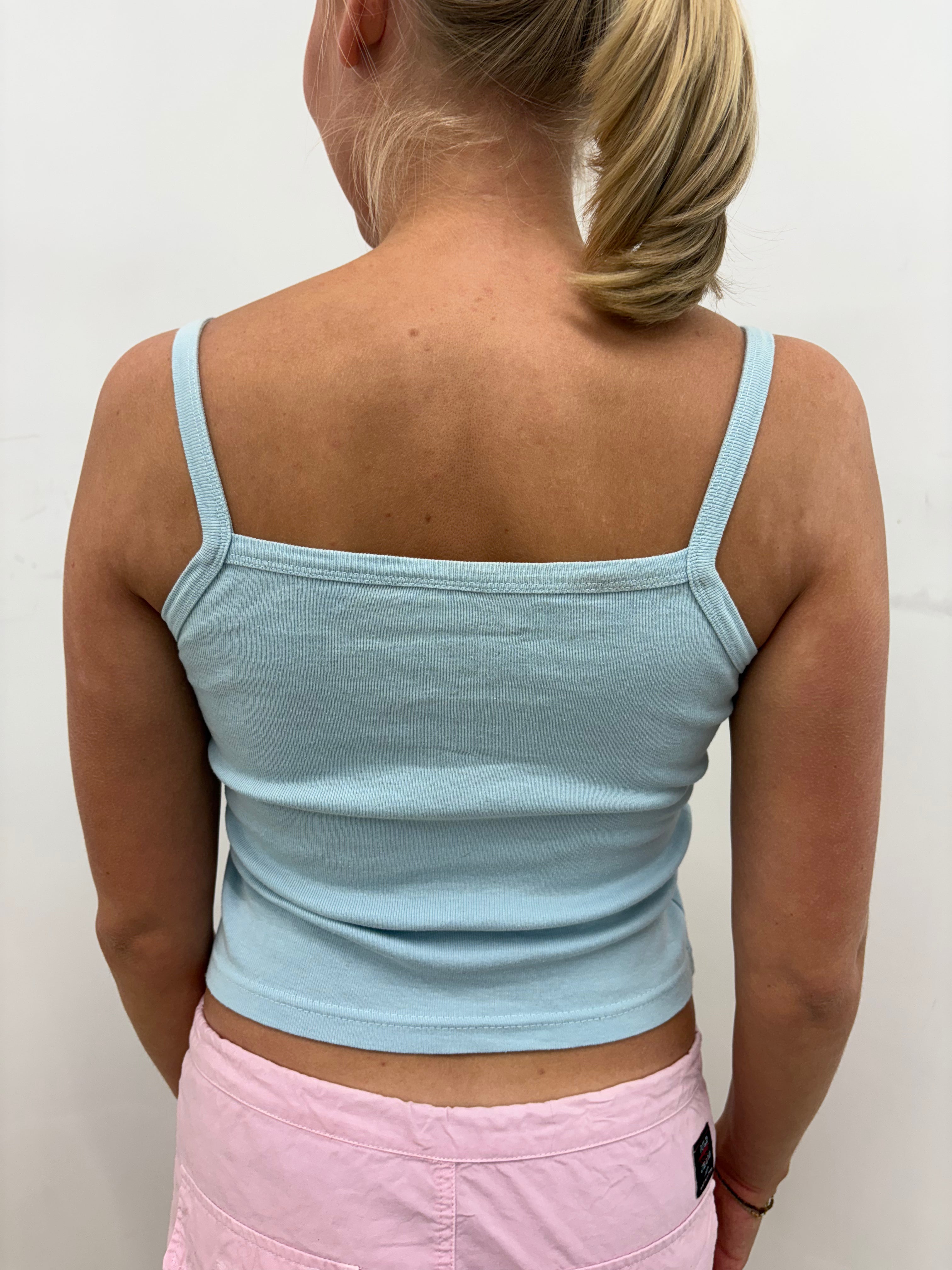 Baby Blue "Love" Corsica Text Print Crop Cami