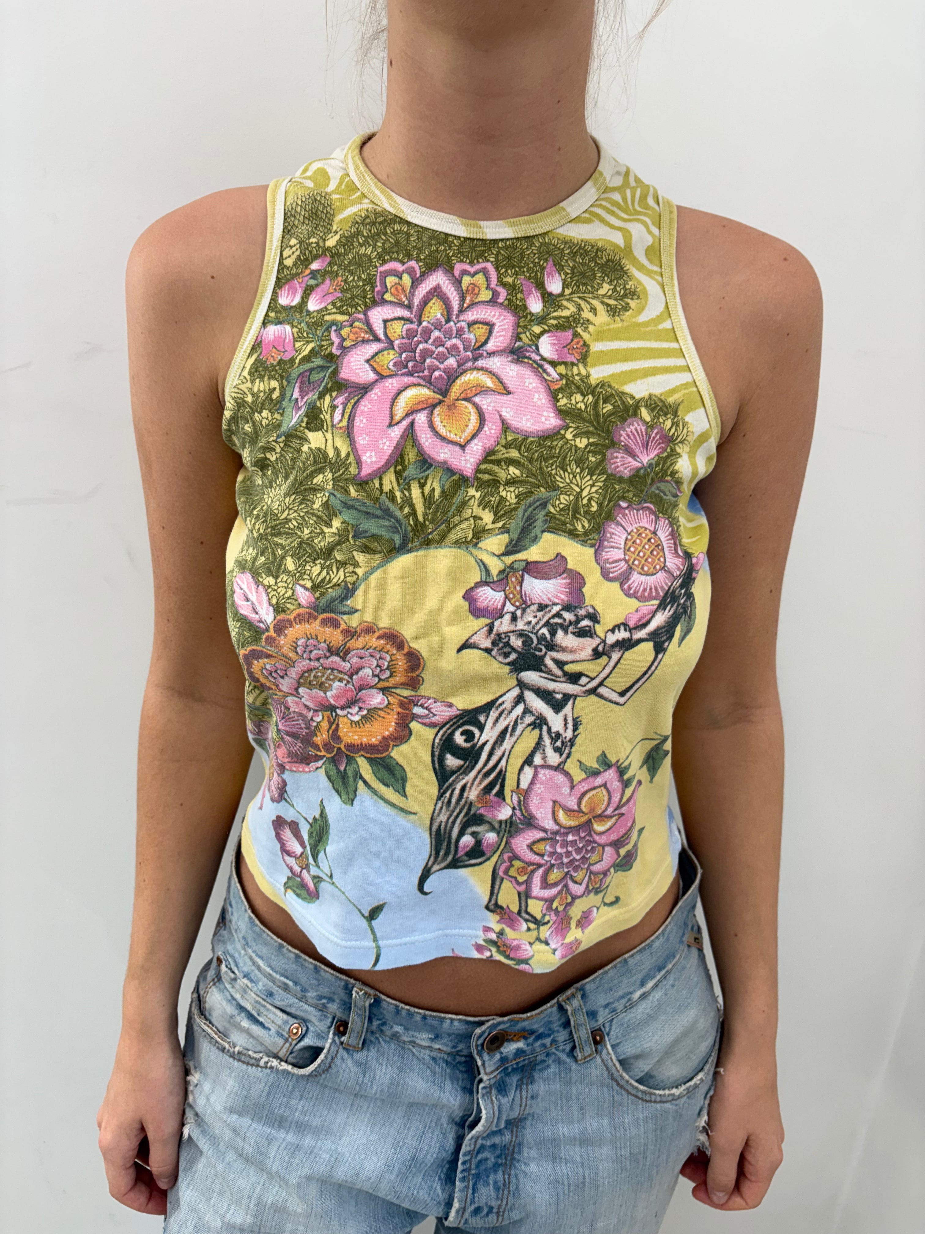 Graphic Floral Fairy Print Tank Top