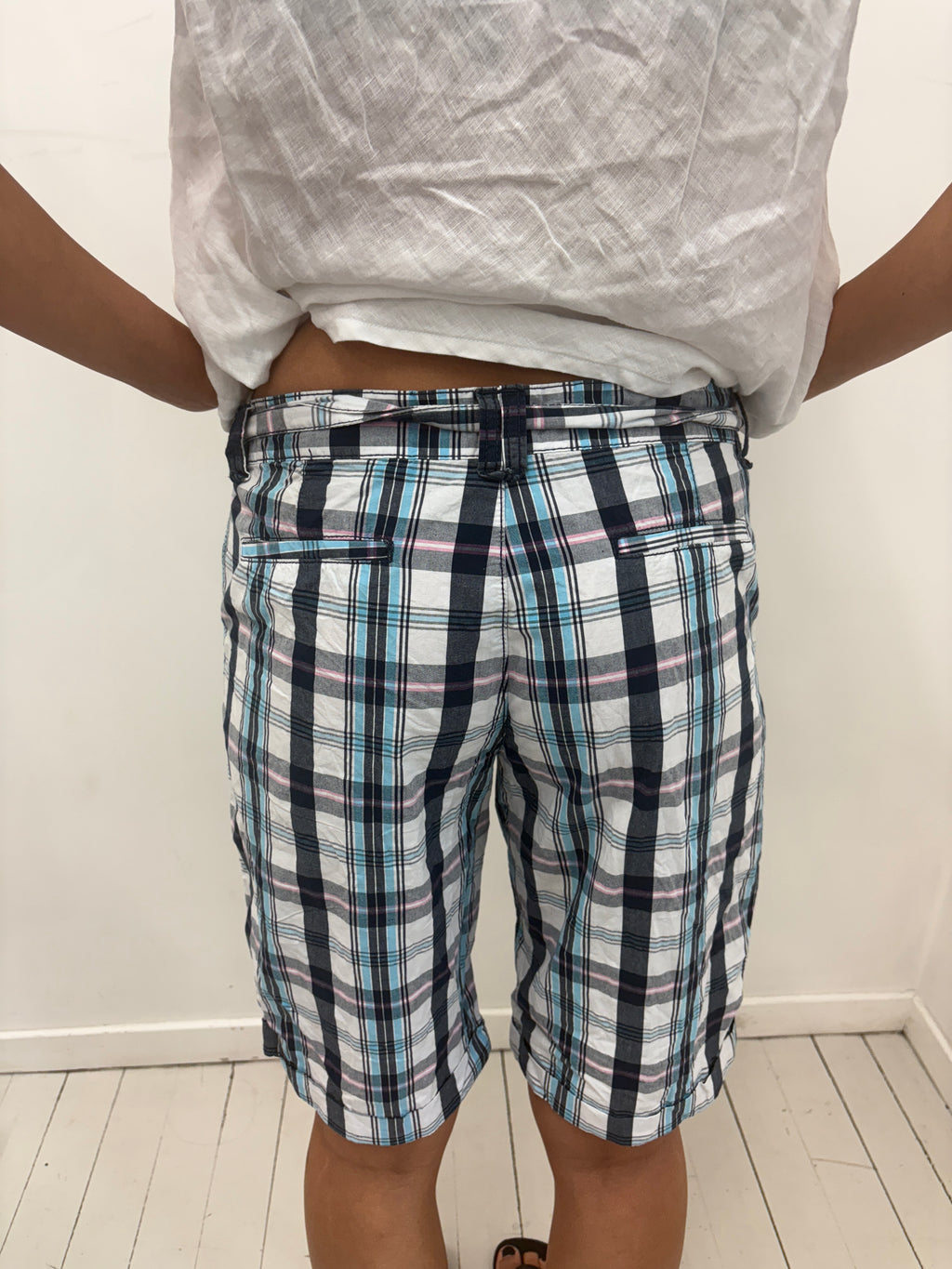 Plaid Bermuda Shorts Fabric Belt Y2K