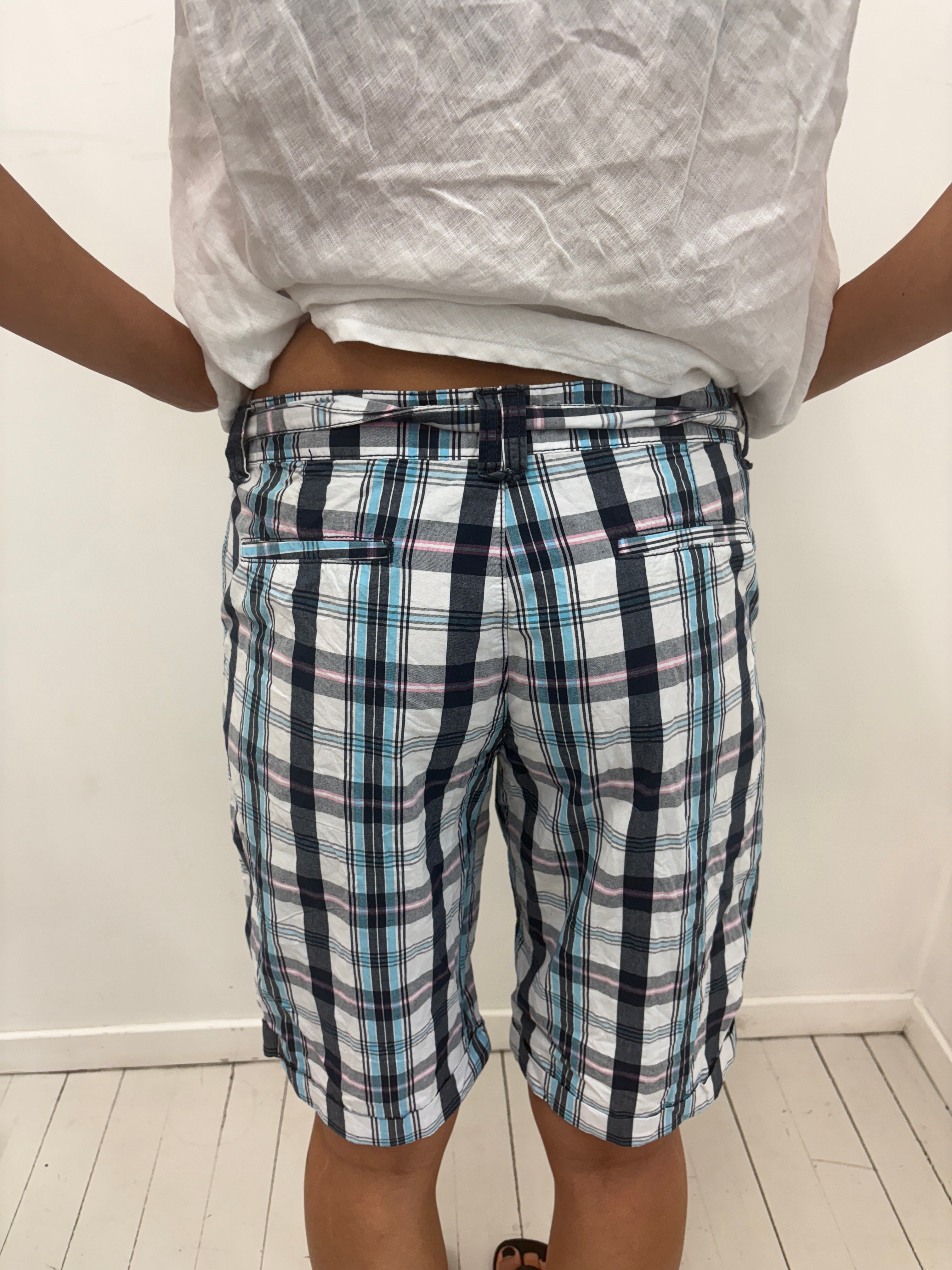 Plaid Bermuda Shorts Fabric Belt Y2K