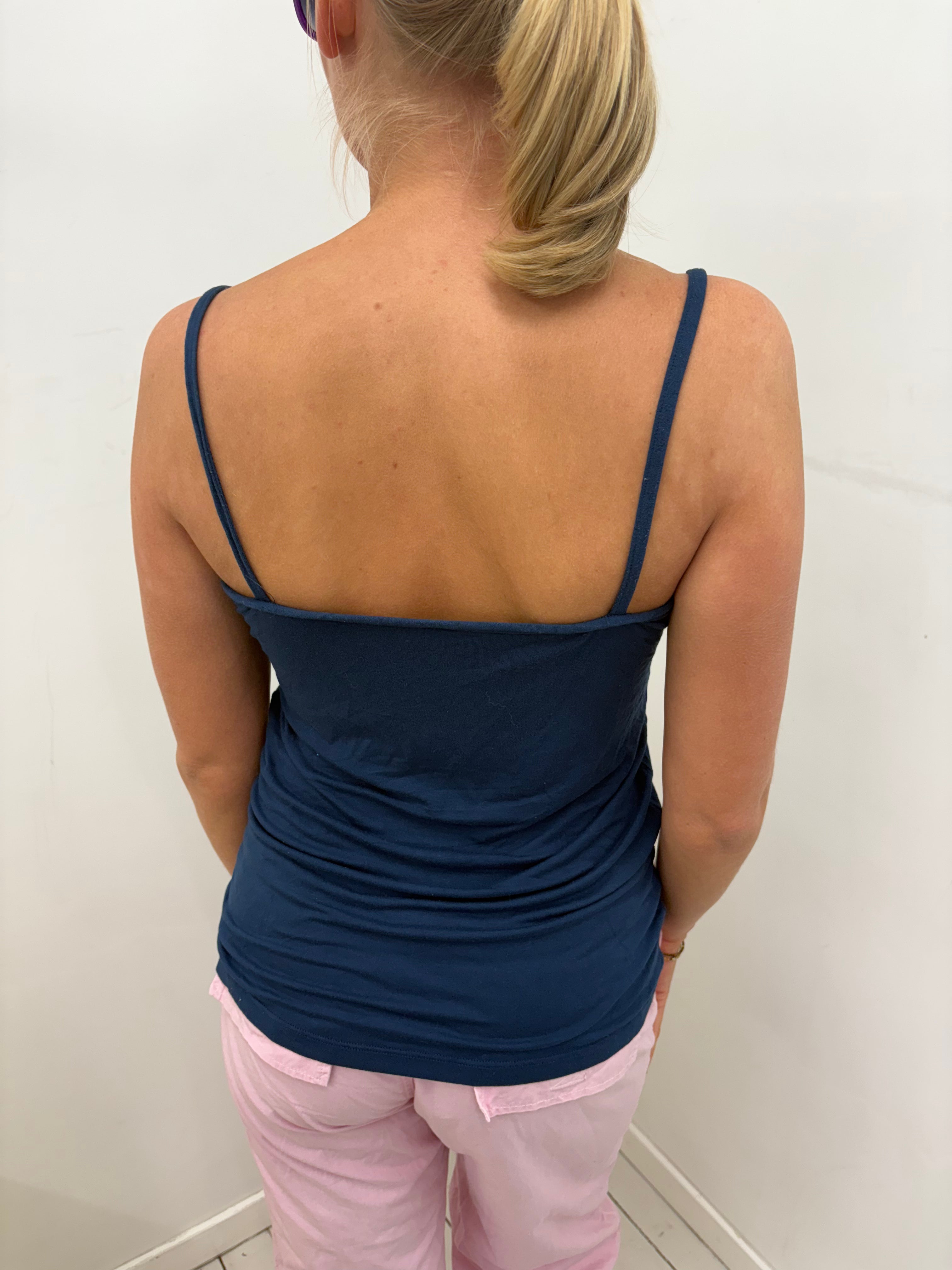 Navy Lace-Trim V-Neck Spaghetti Strap Cami