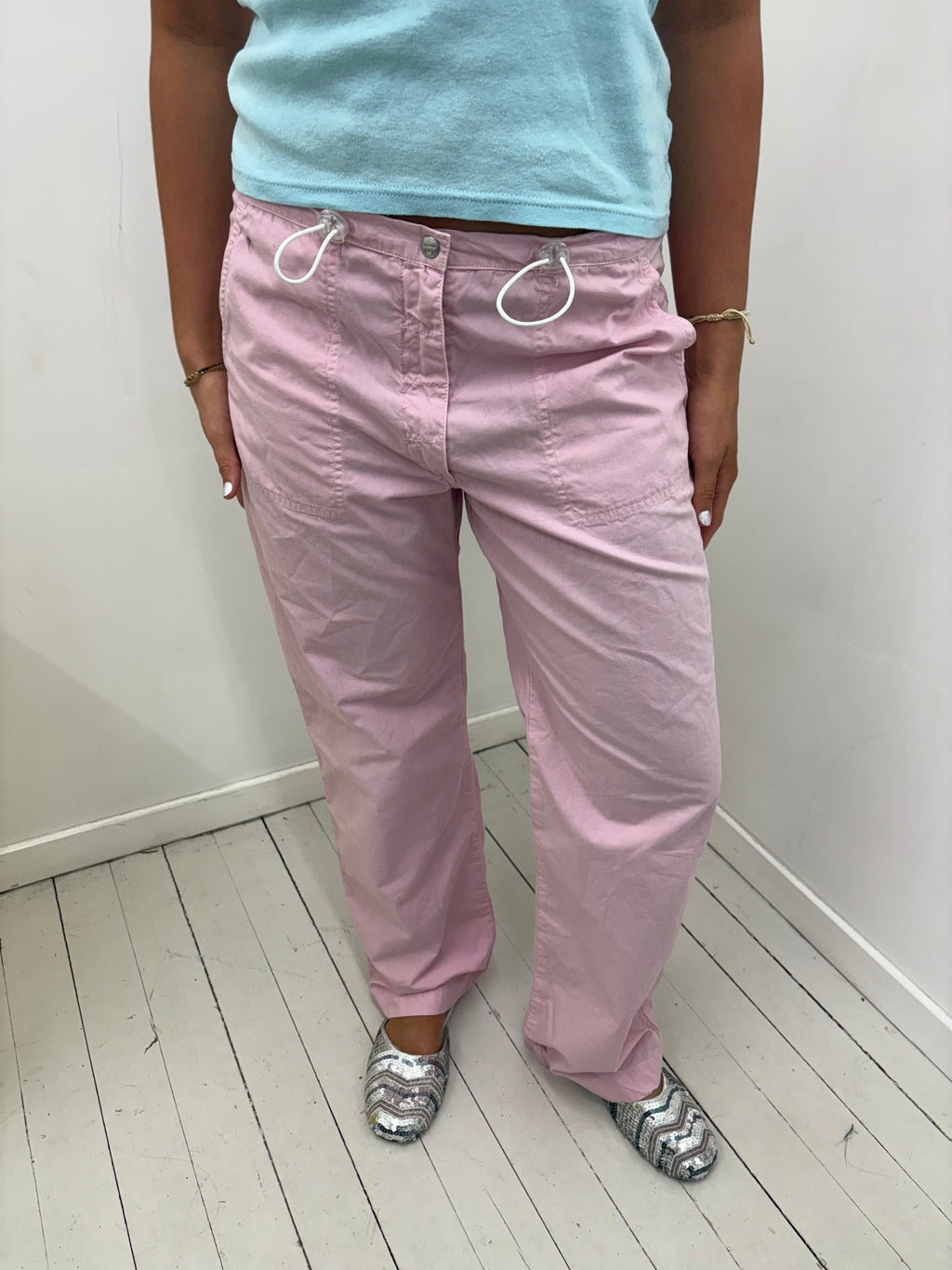 Dusty Pink Low-Rise Wide-Leg Utility Trousers