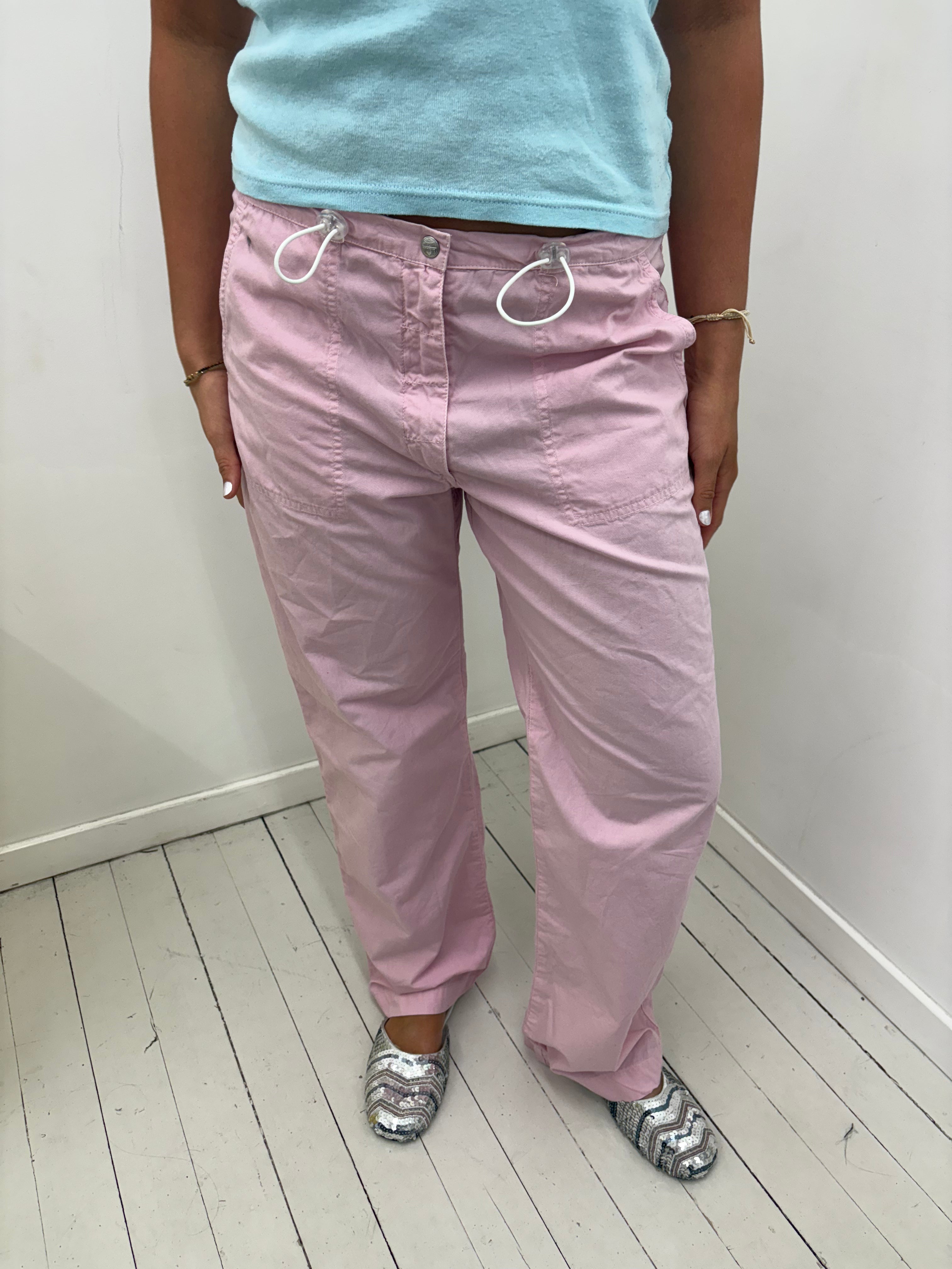 Dusty Pink Low-Rise Wide-Leg Utility Trousers