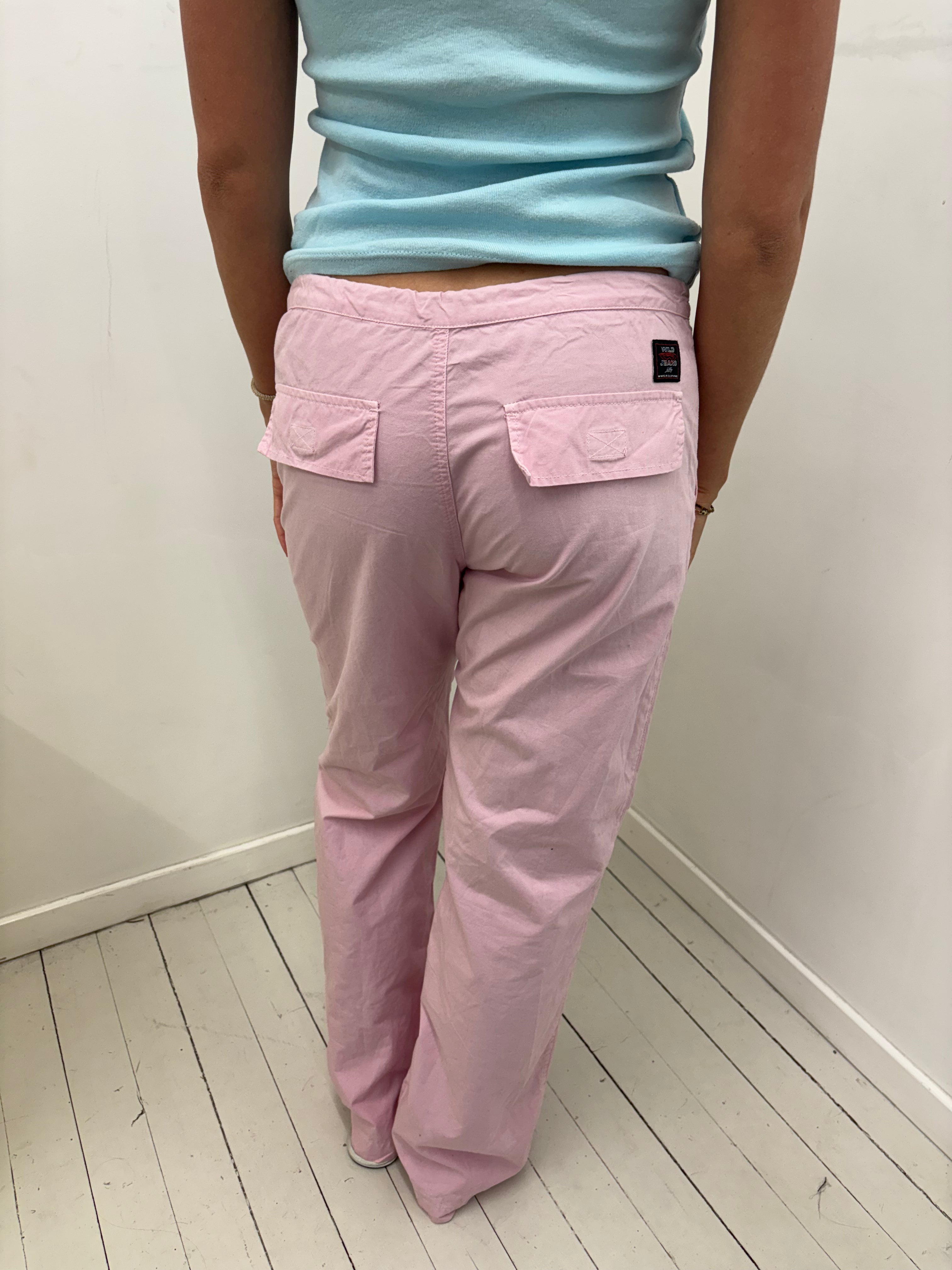 Dusty Pink Low-Rise Wide-Leg Utility Trousers