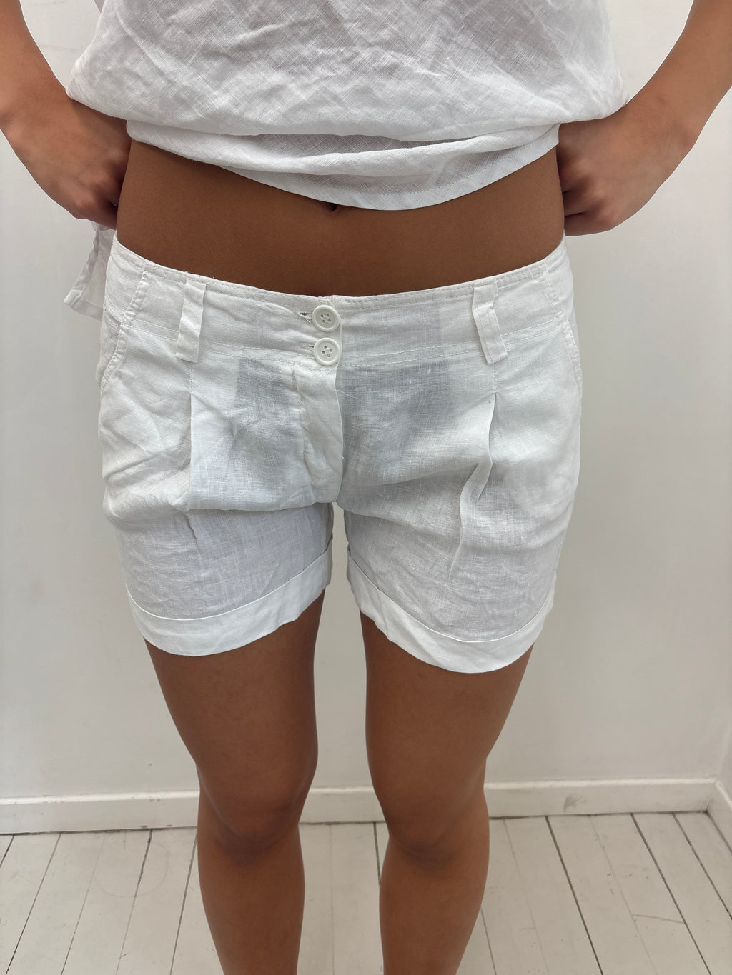 White Linen Shorts Tailored Y2K