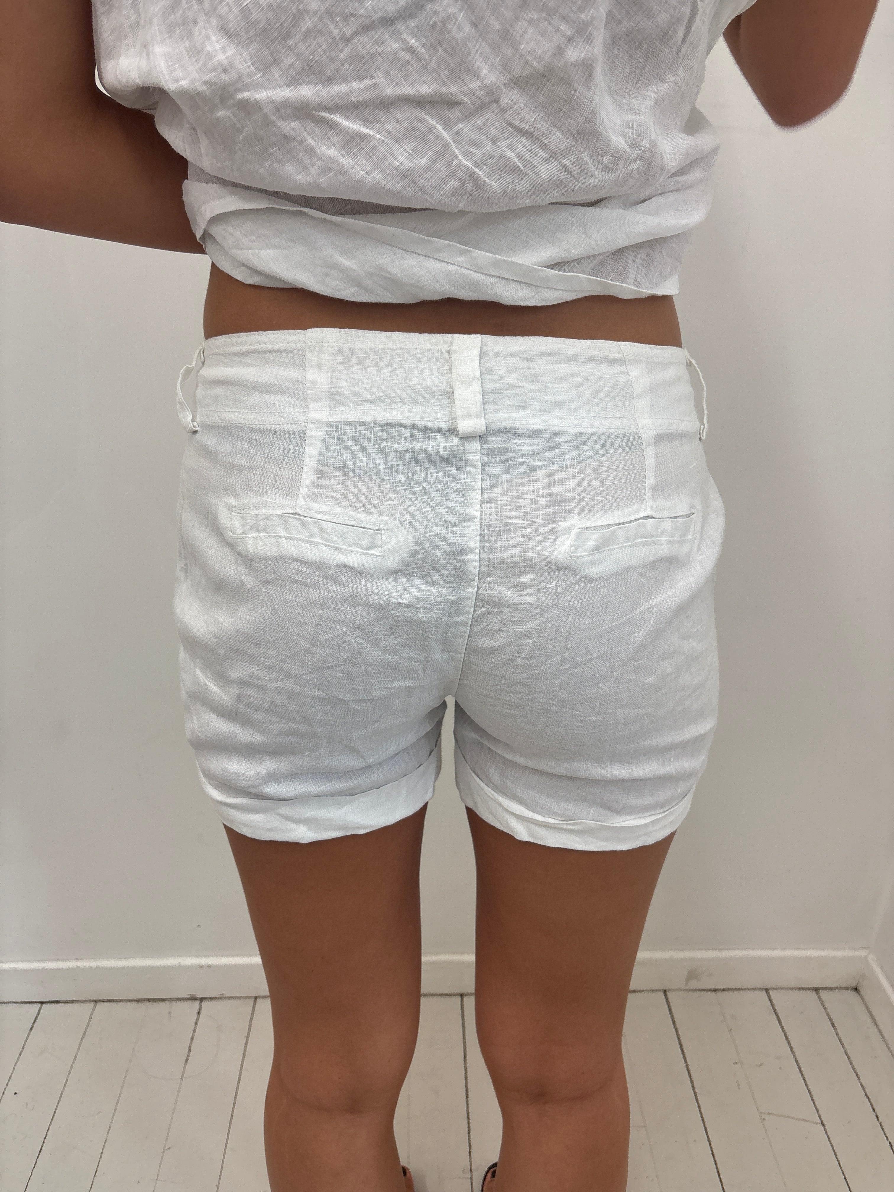 White Linen Shorts Tailored Y2K