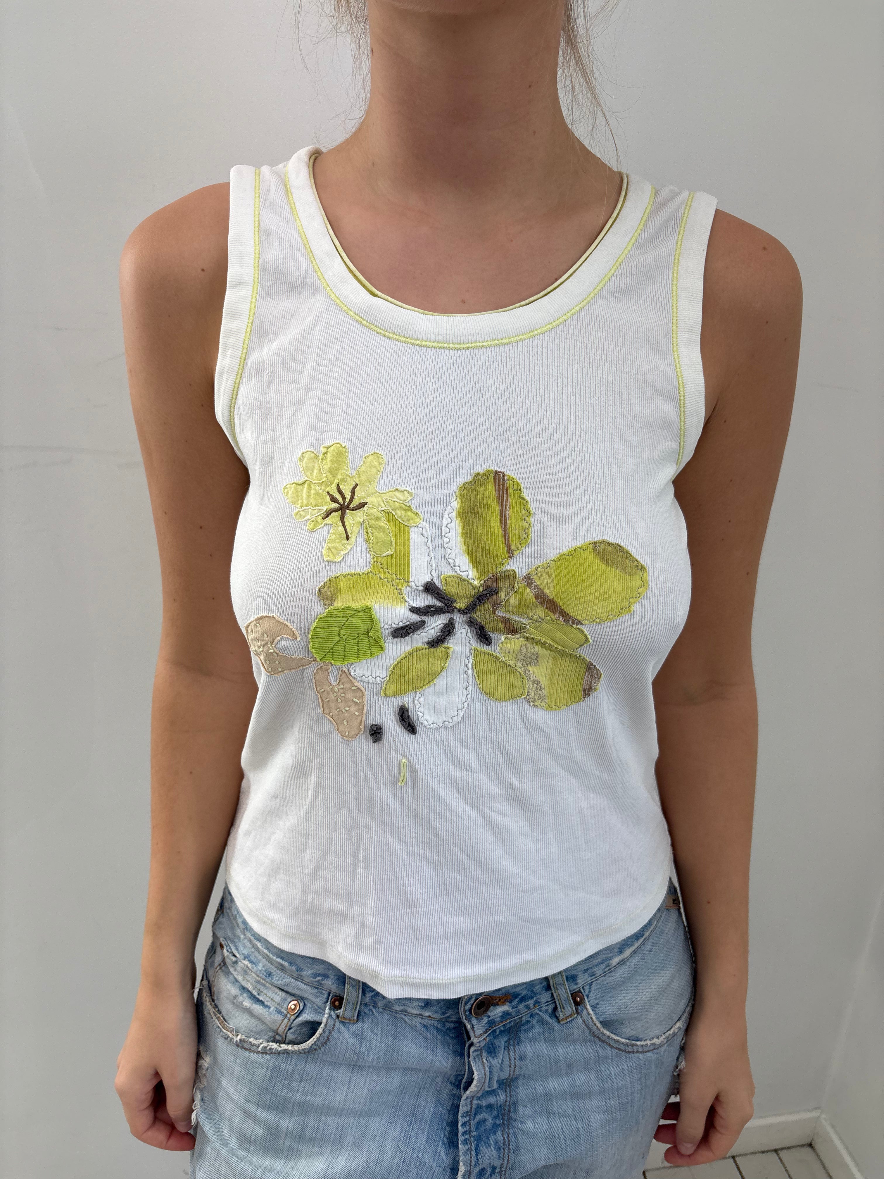 White Floral Appliqué Tank Top