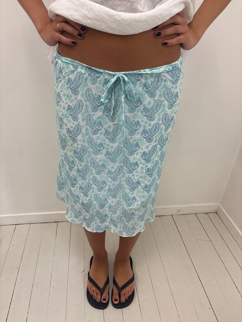 Paisley Print Midi Skirt Tie Waist Y2K