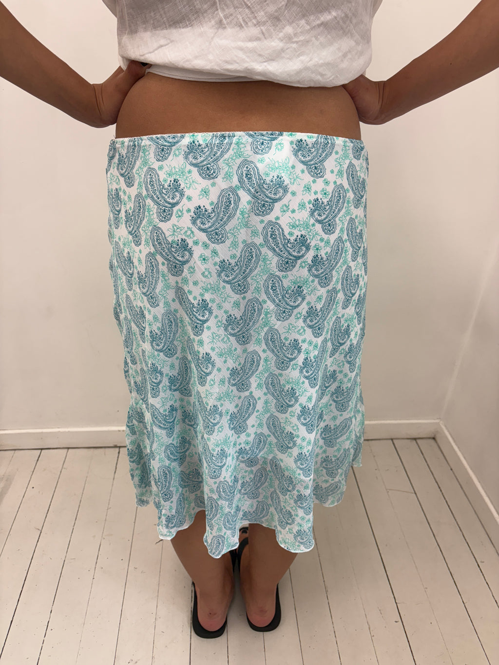 Paisley Print Midi Skirt Tie Waist Y2K