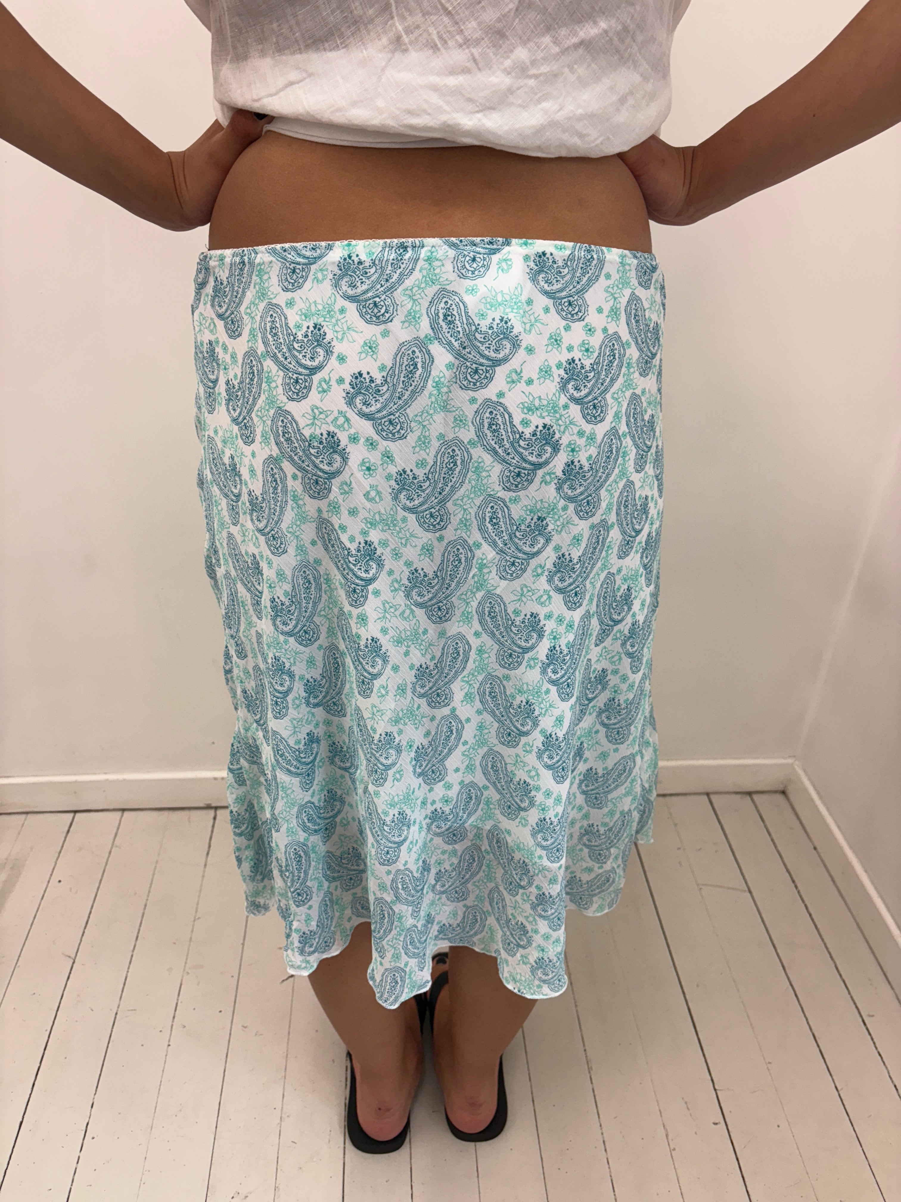 Paisley Print Midi Skirt Tie Waist Y2K