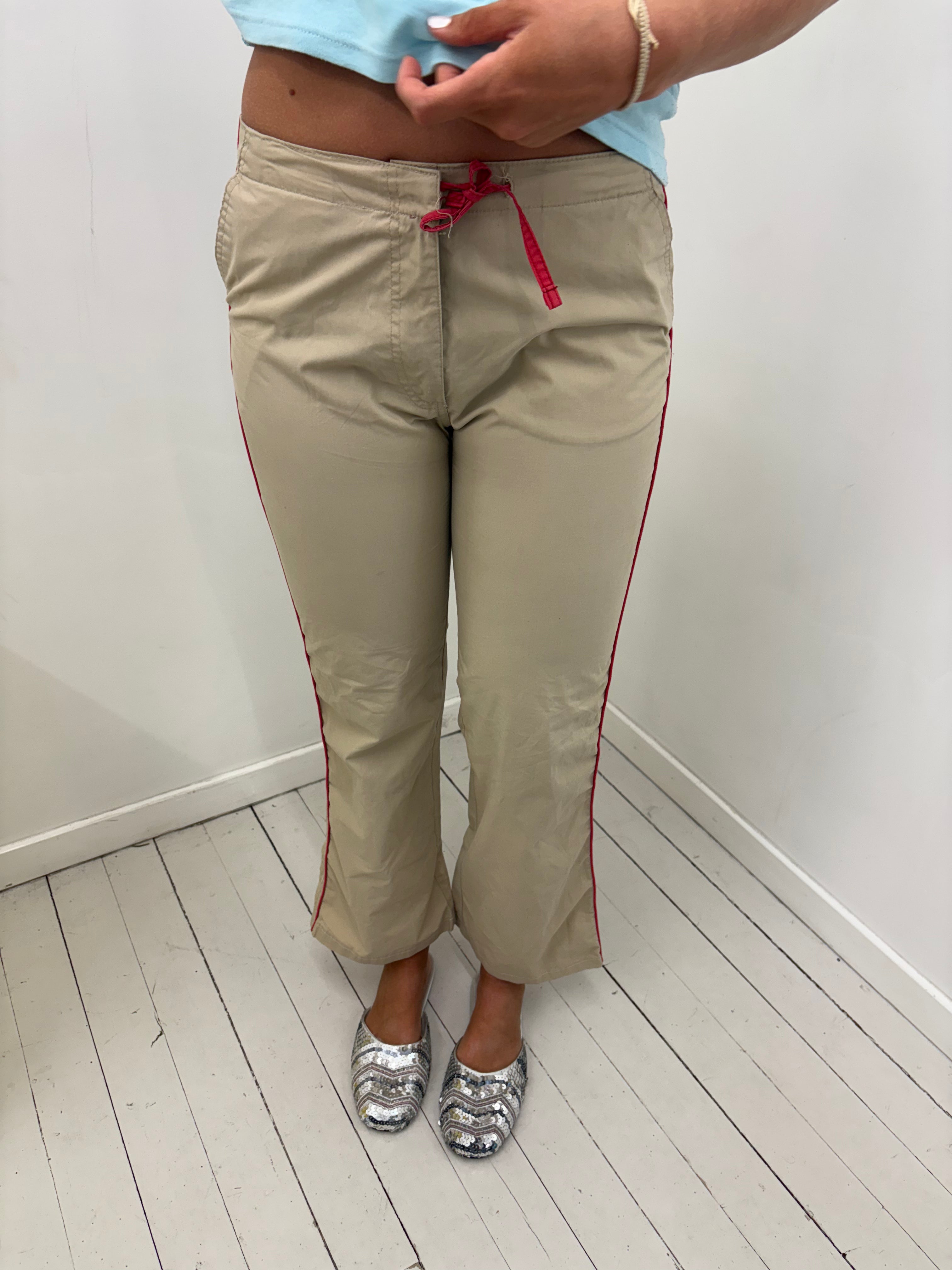 Beige Low-Rise Trousers With Red Side Stripe
