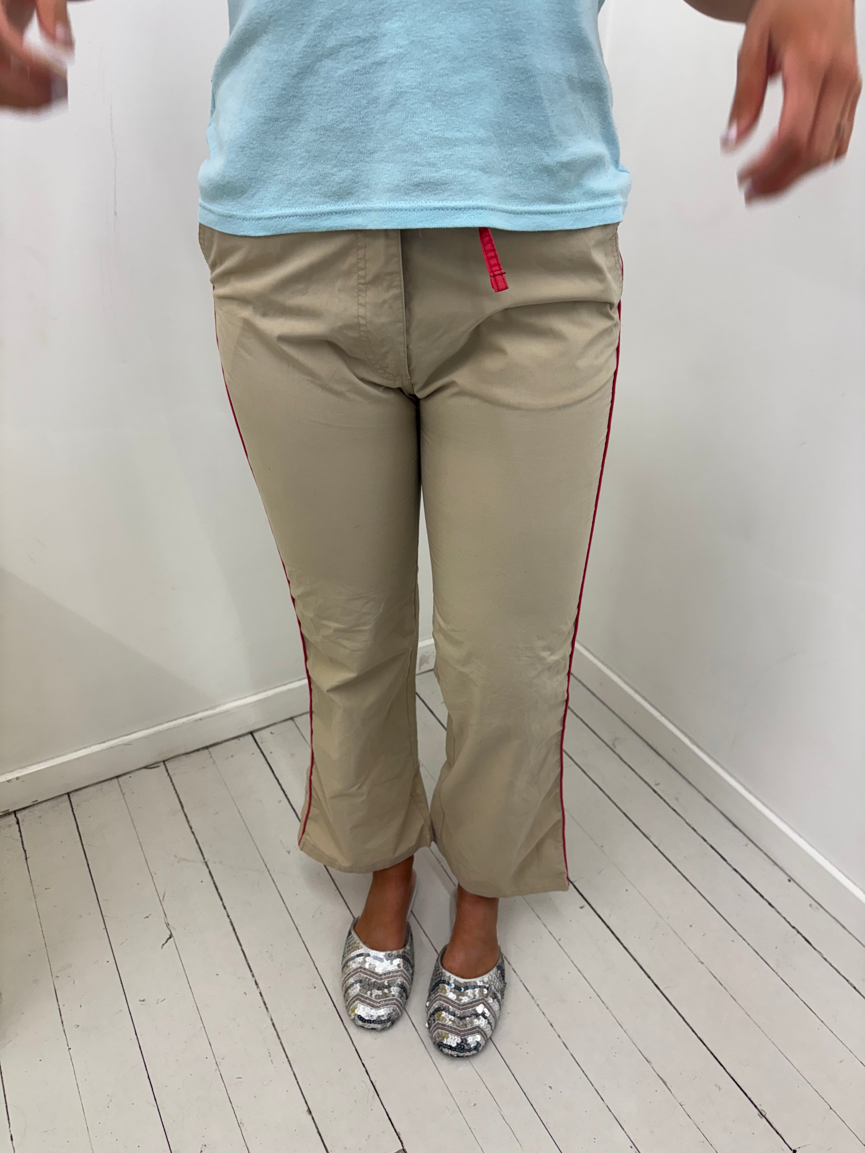 Beige Low-Rise Trousers With Red Side Stripe