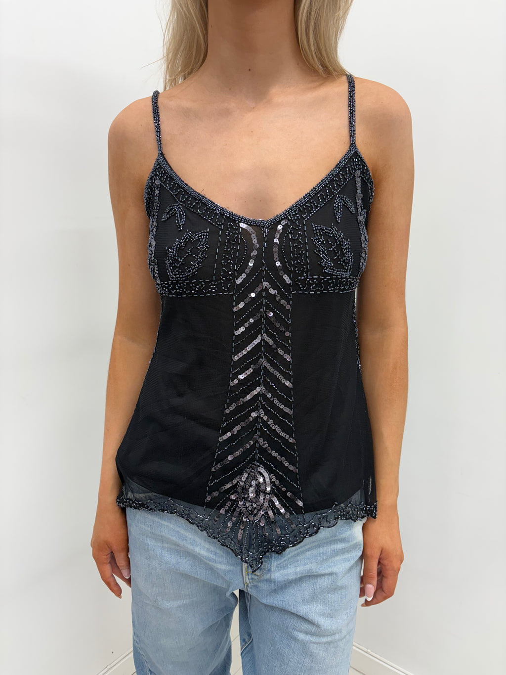 Black beaded sequin cami