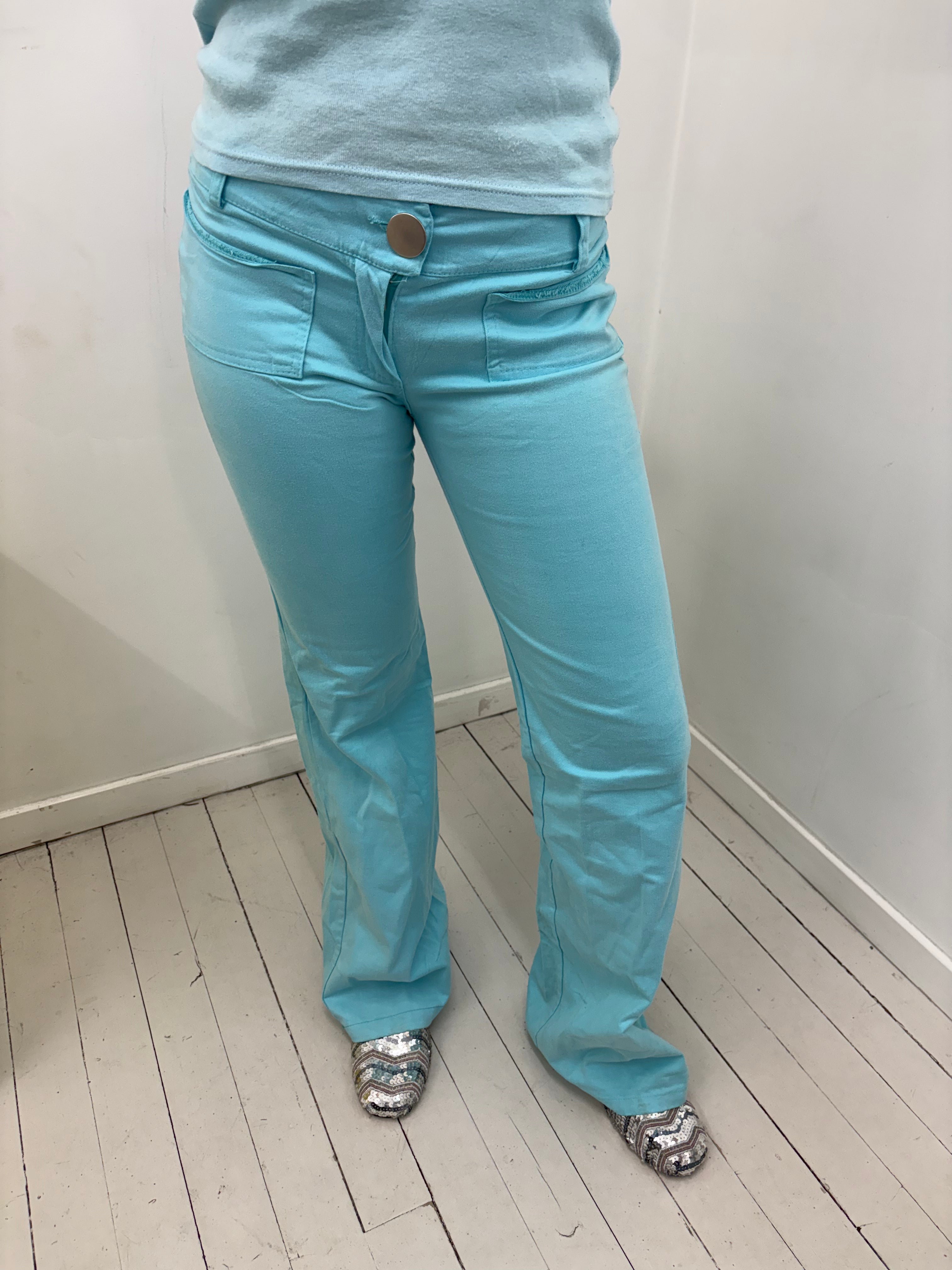 Aqua Low-Rise Flared Trousers With Patch Pockets