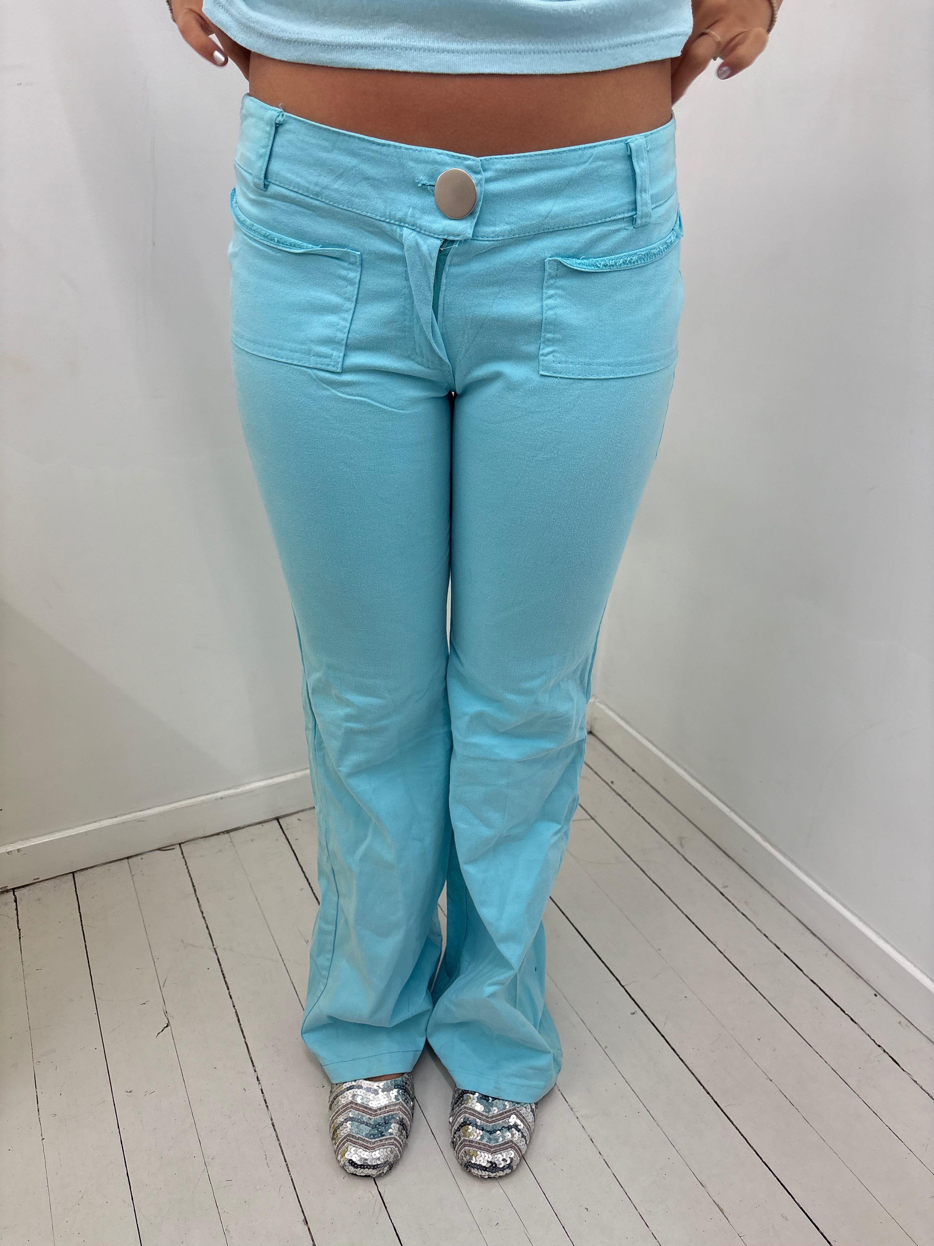 Aqua Low-Rise Flared Trousers With Patch Pockets
