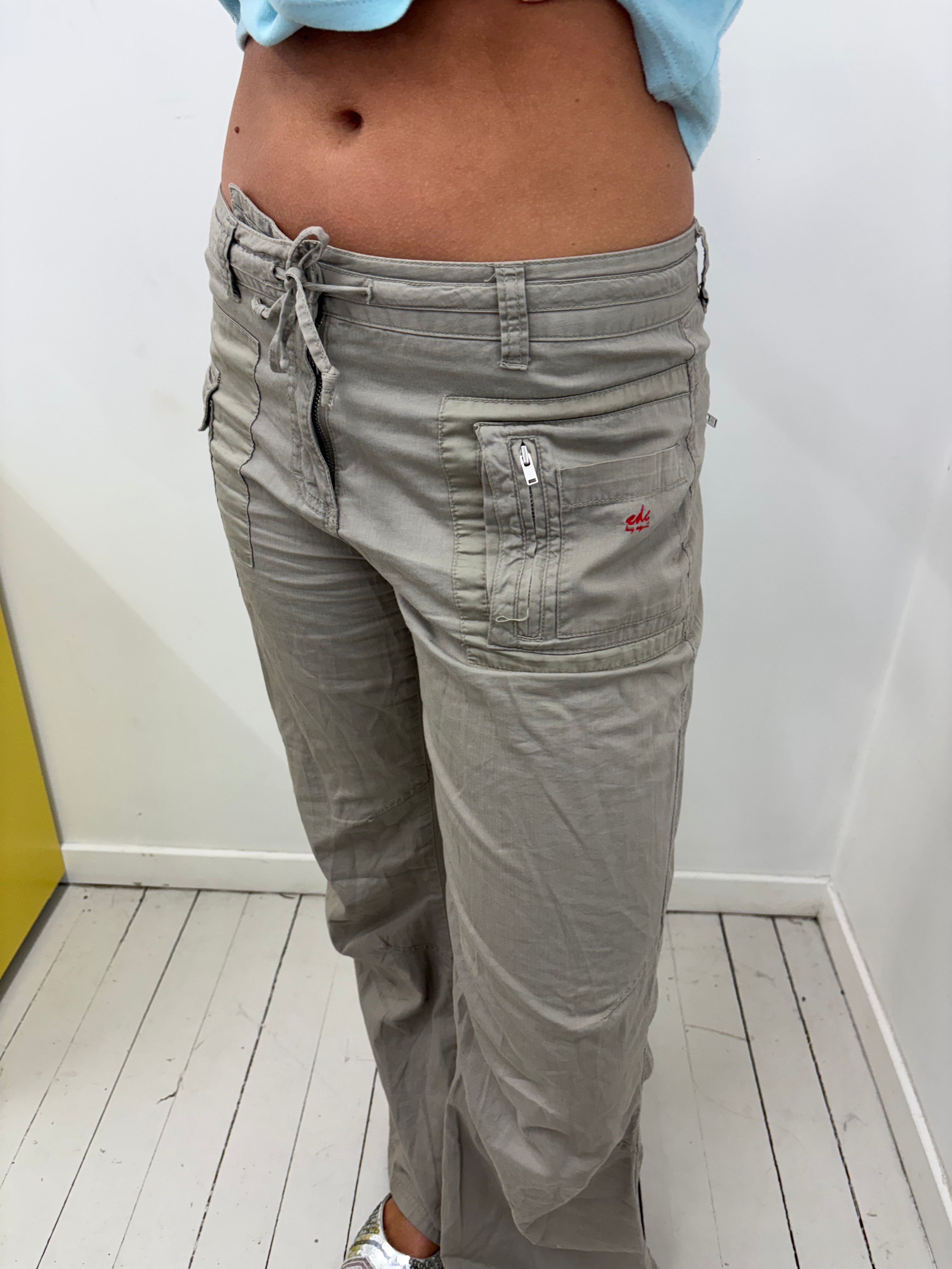 Stone Low-Rise Wide-Leg Cargo Trousers With Drawstring