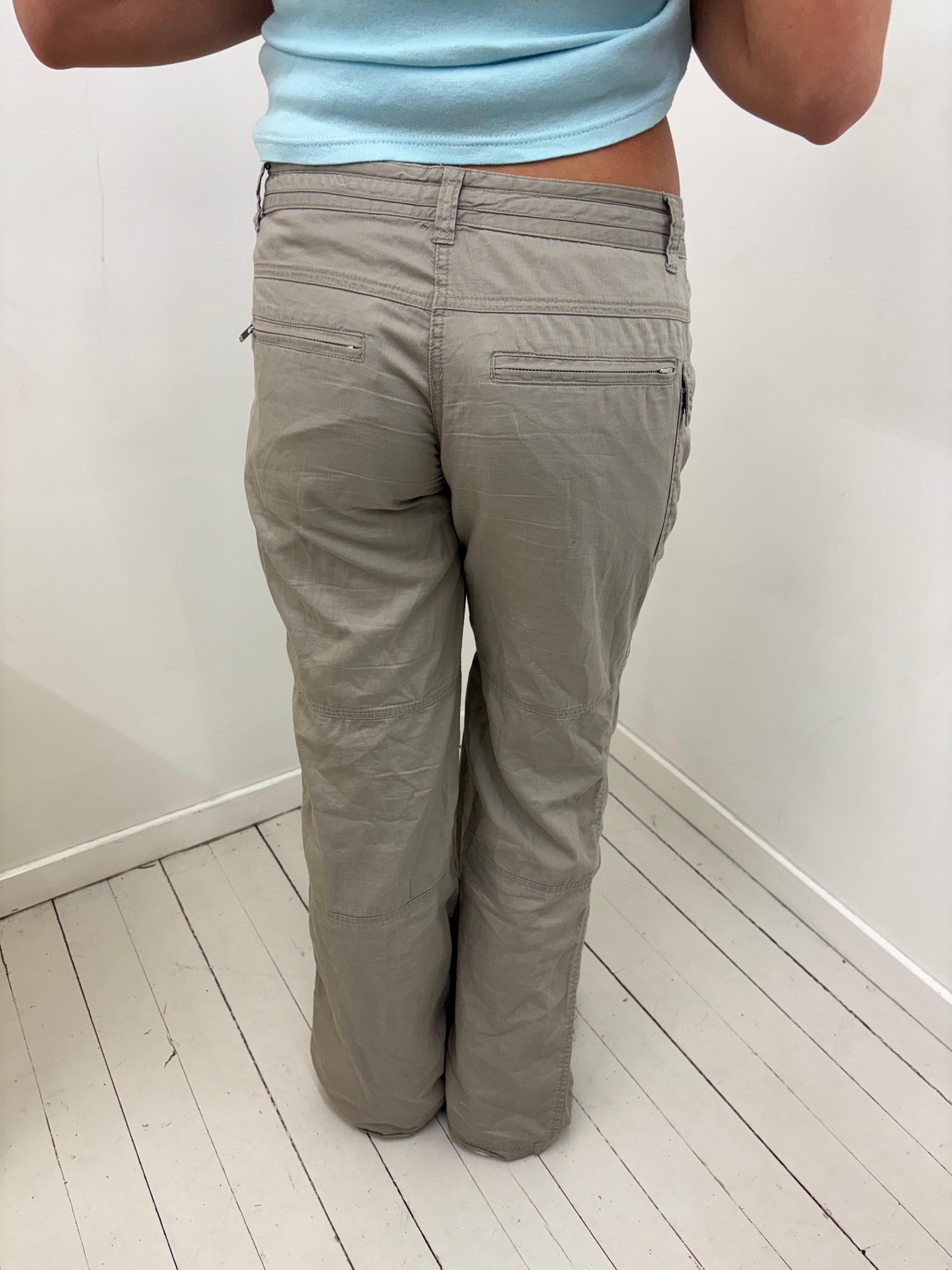 Stone Low-Rise Wide-Leg Cargo Trousers With Drawstring