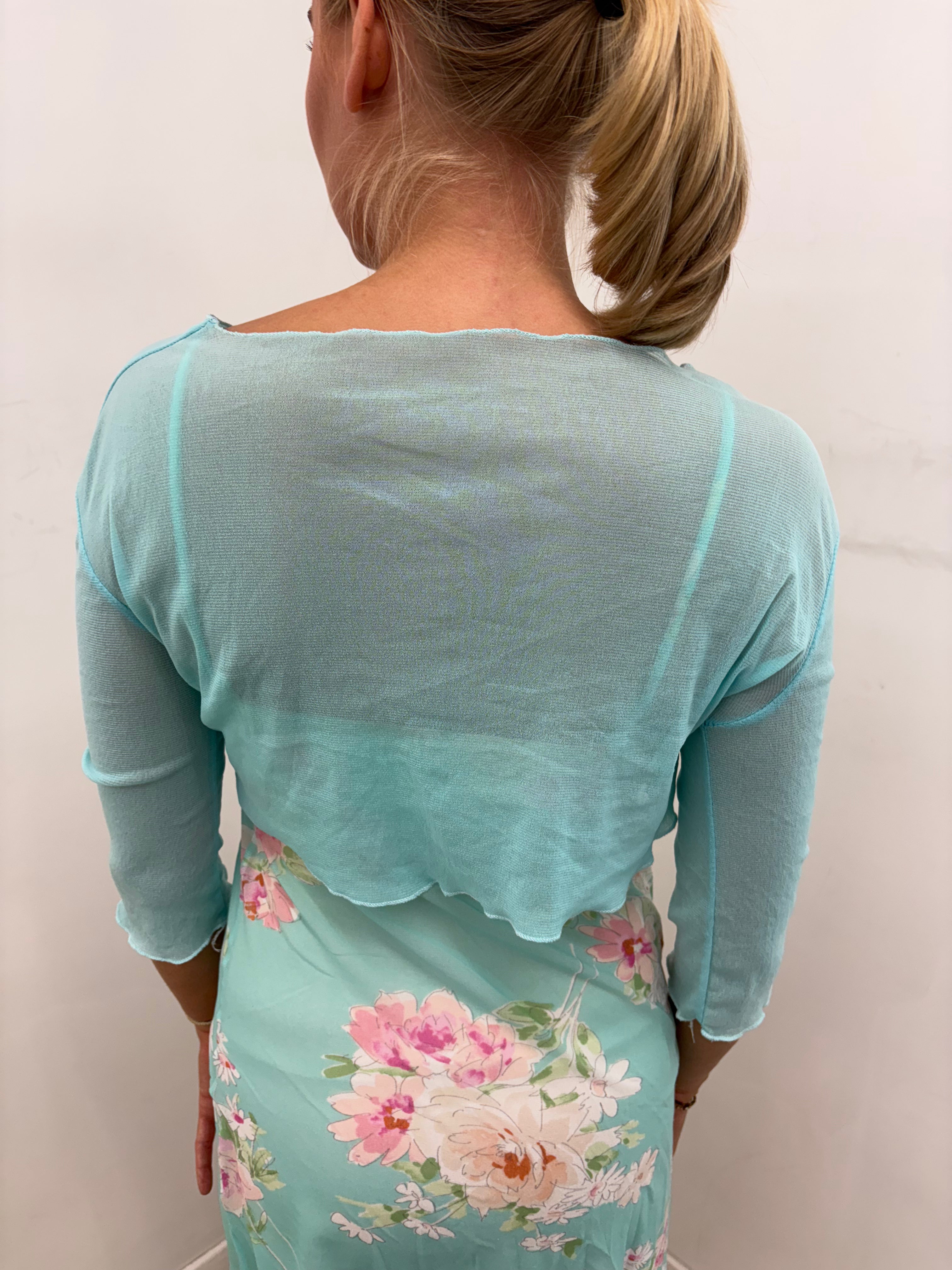 Aqua Sheer Mesh Tie-Front Bolero Shrug