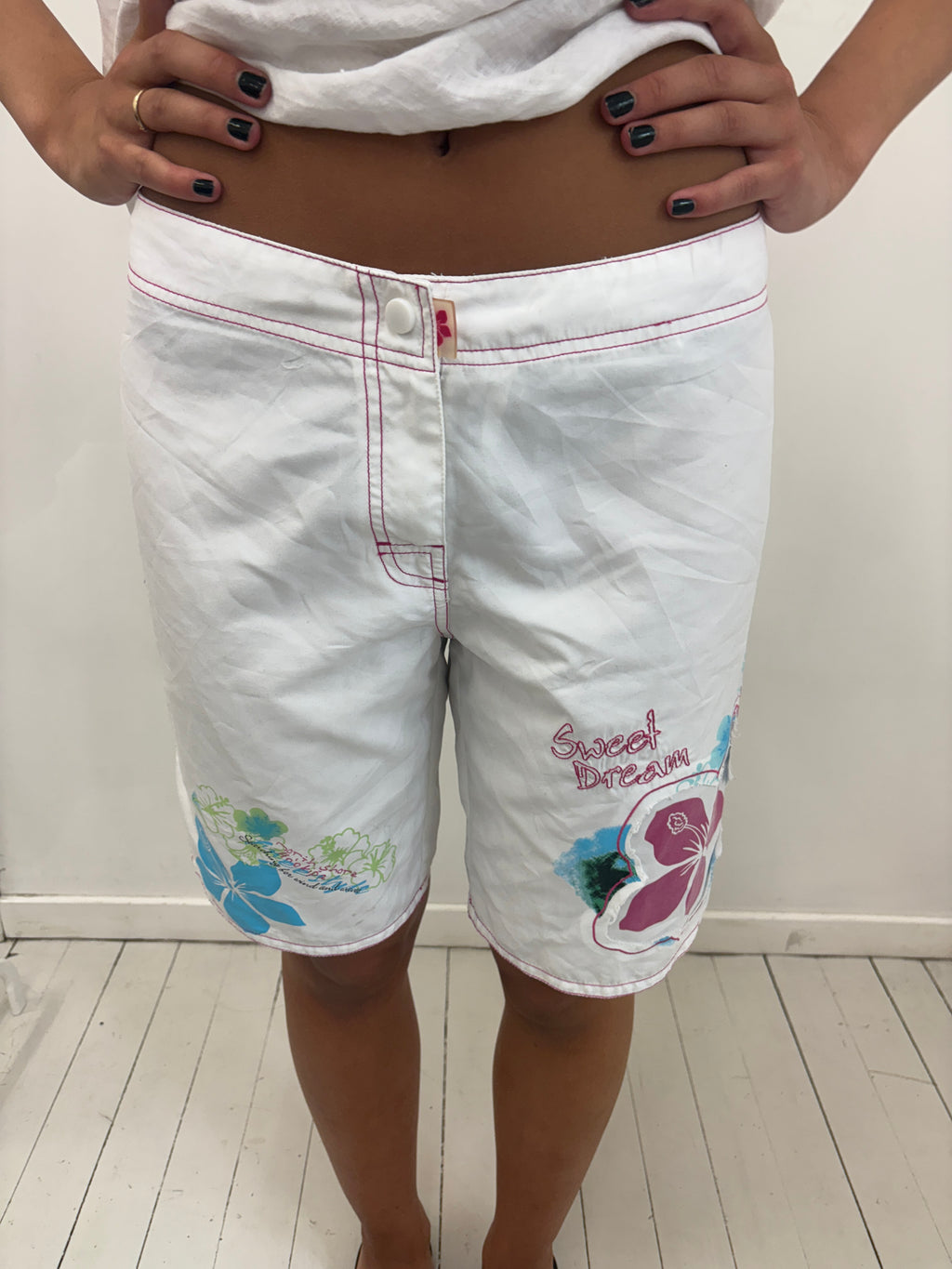 White Board Shorts Sweet Dream Print Y2K