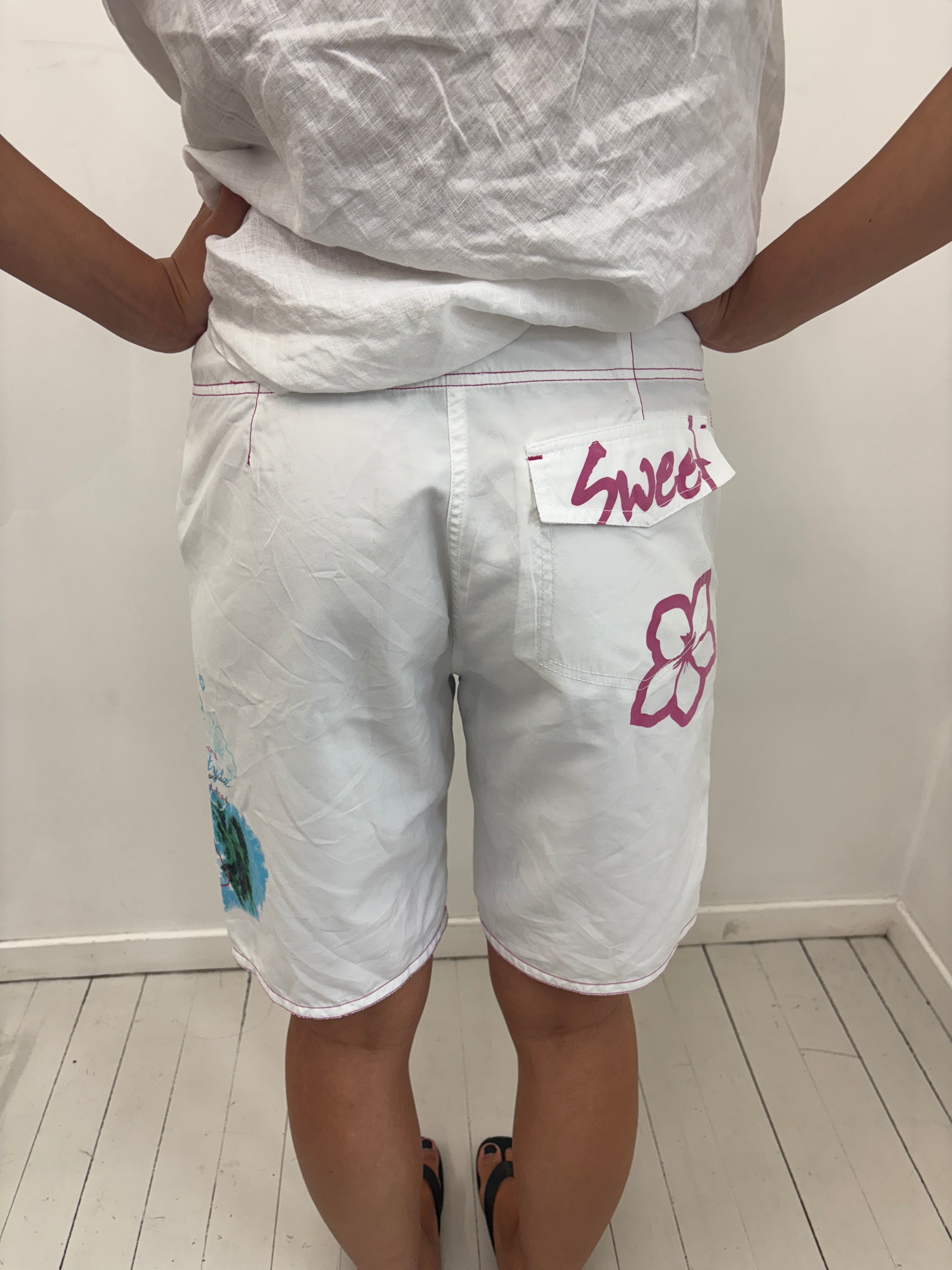 White Board Shorts Sweet Dream Print Y2K