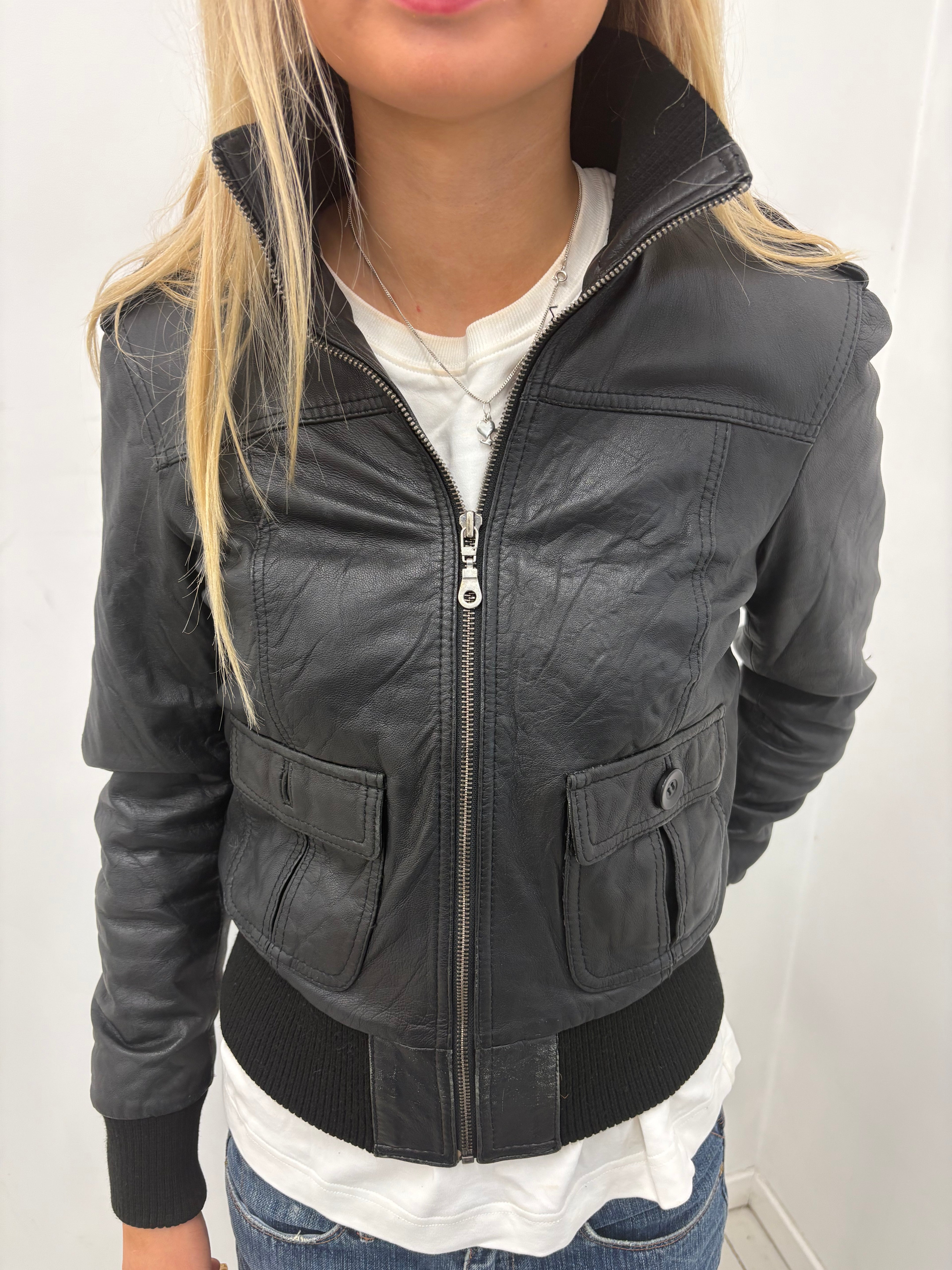 Black Leather Y2K Jacket