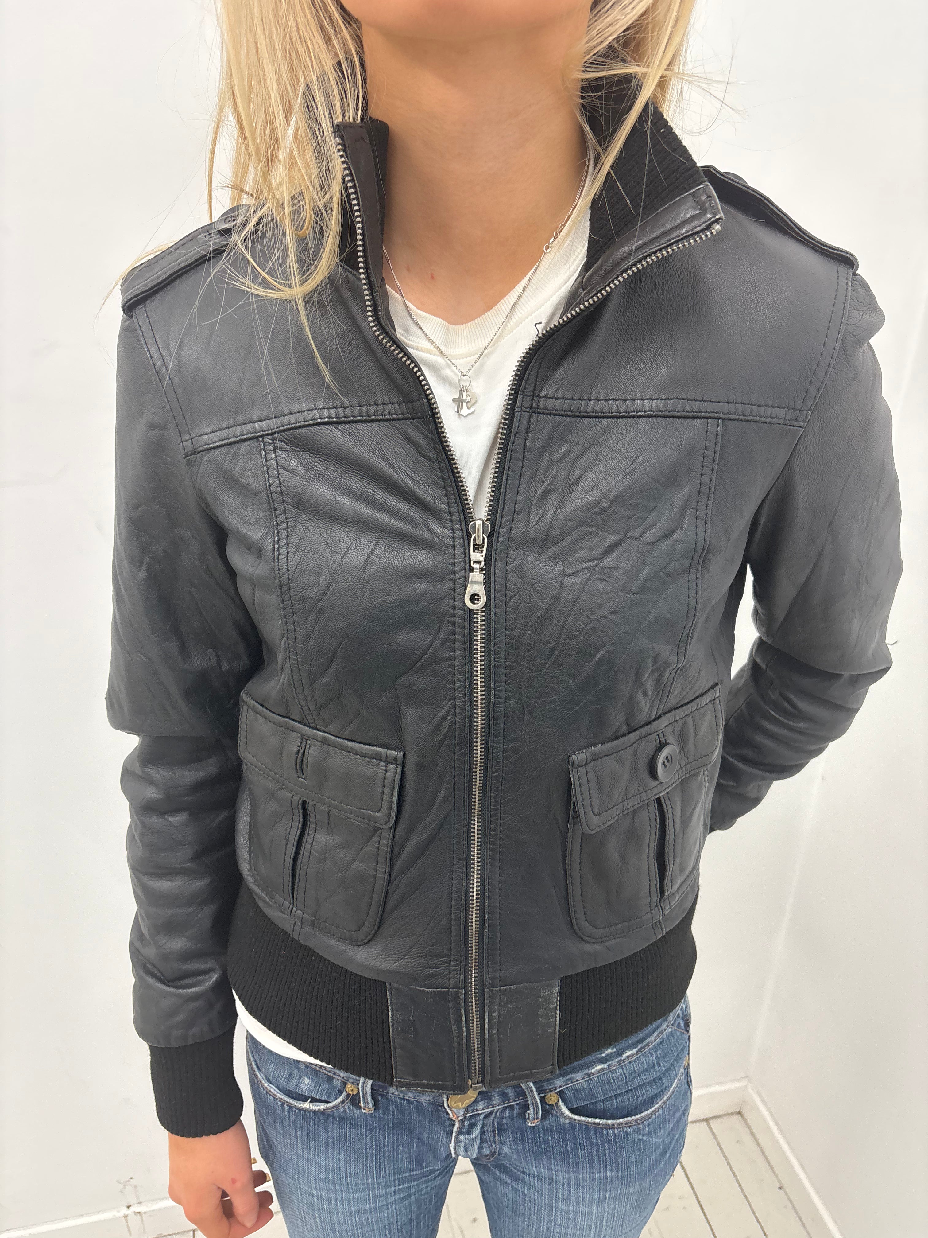Black Leather Y2K Jacket