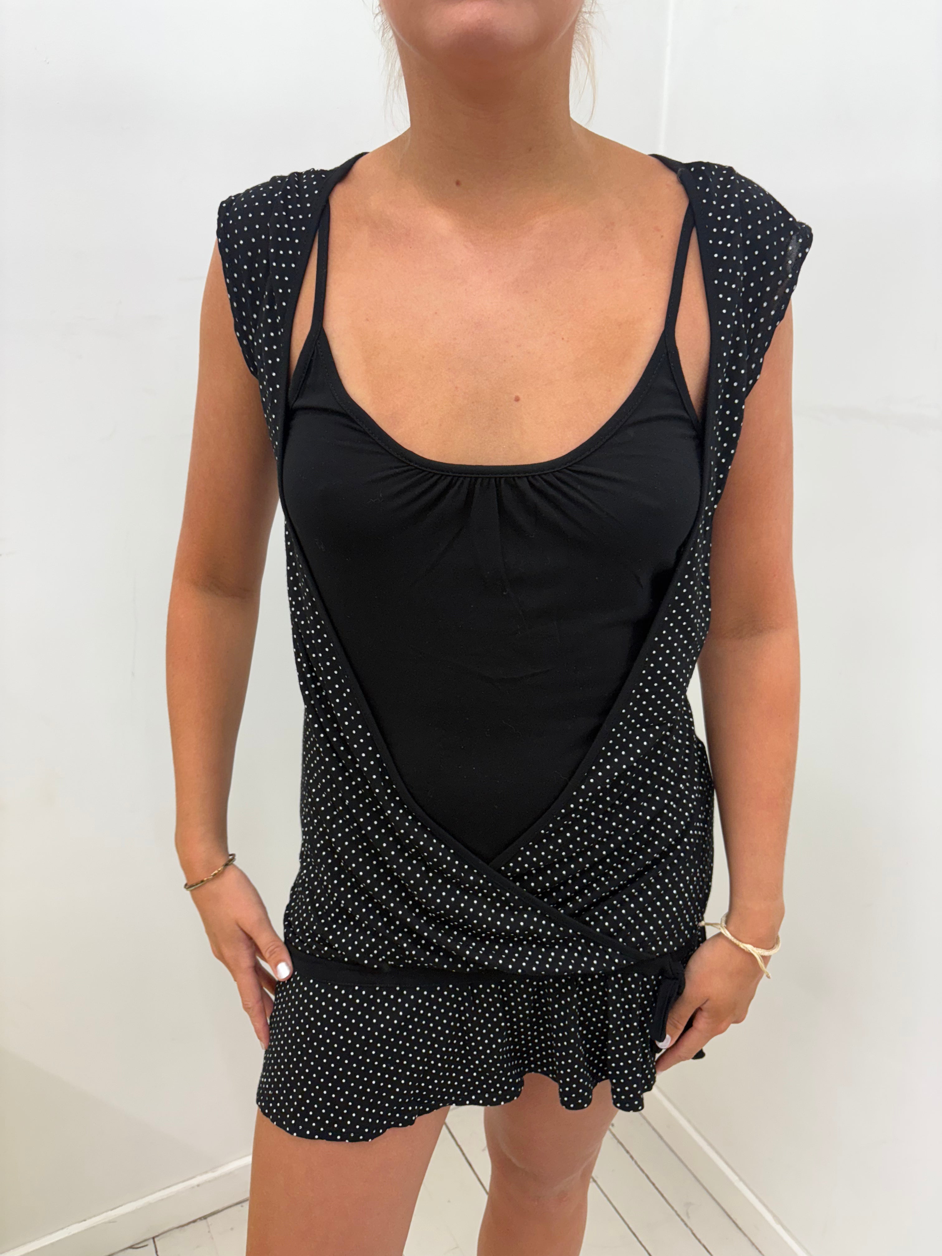 Black & White Polka Dot Mini Dress With Built-In Top