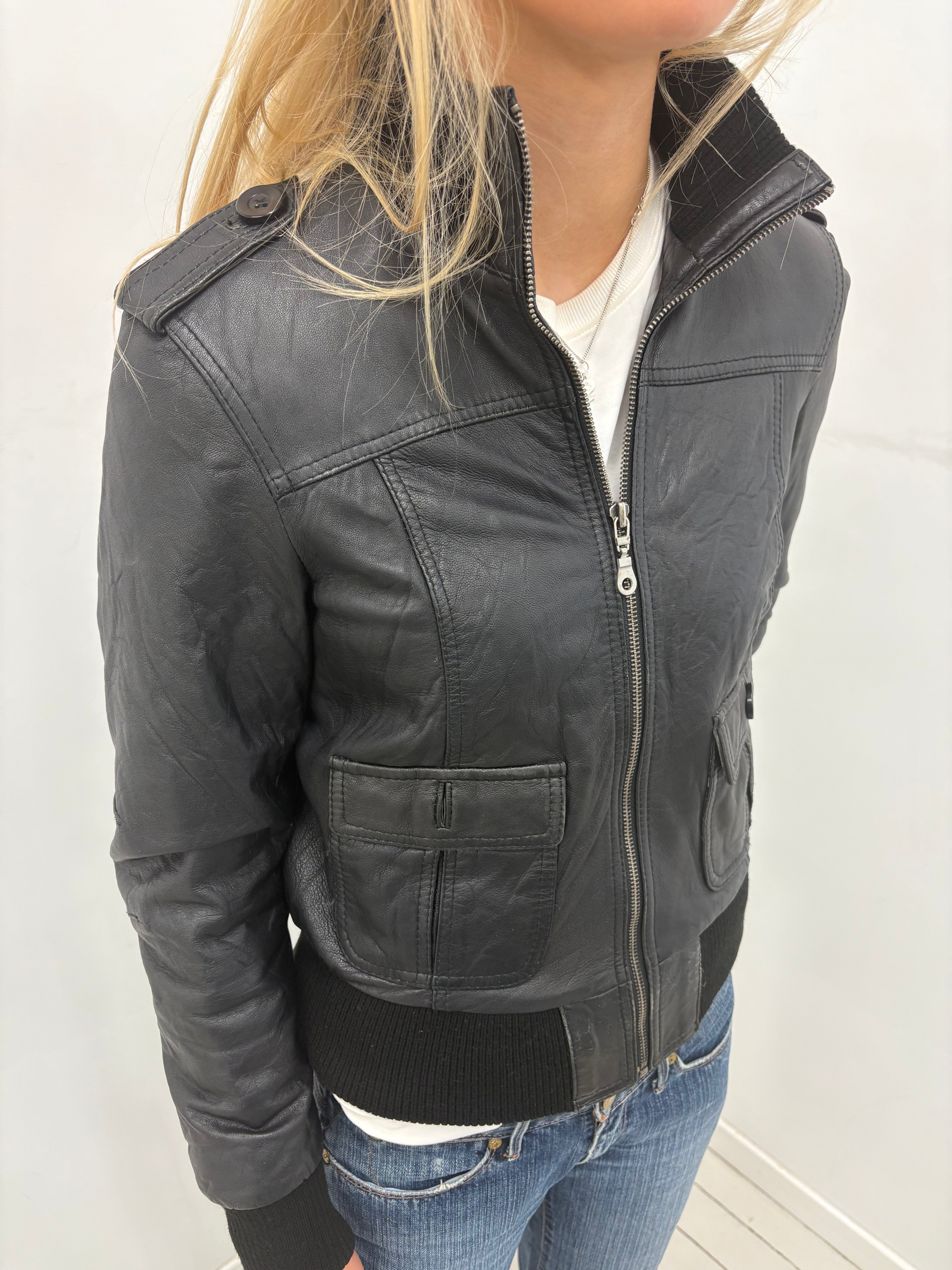 Black Leather Y2K Jacket