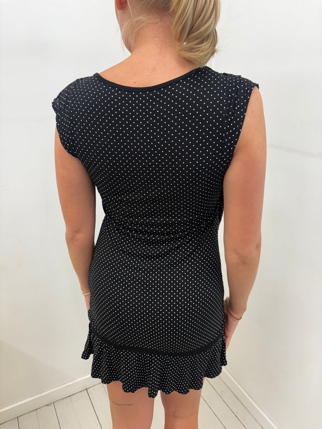 Black & White Polka Dot Mini Dress With Built-In Top